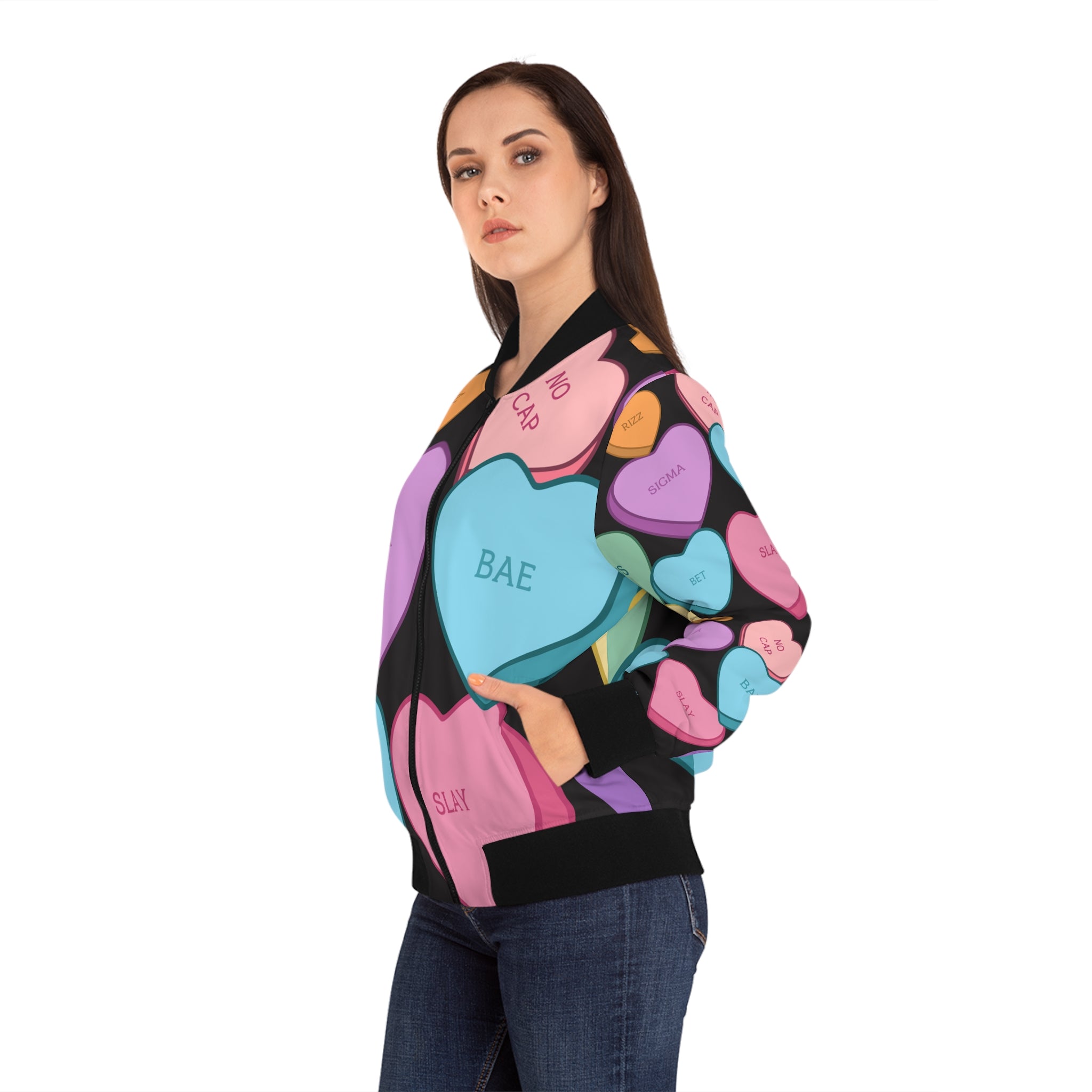 Valentine's Bomber Jacket Candy Hearts Women's Bomber Jacket