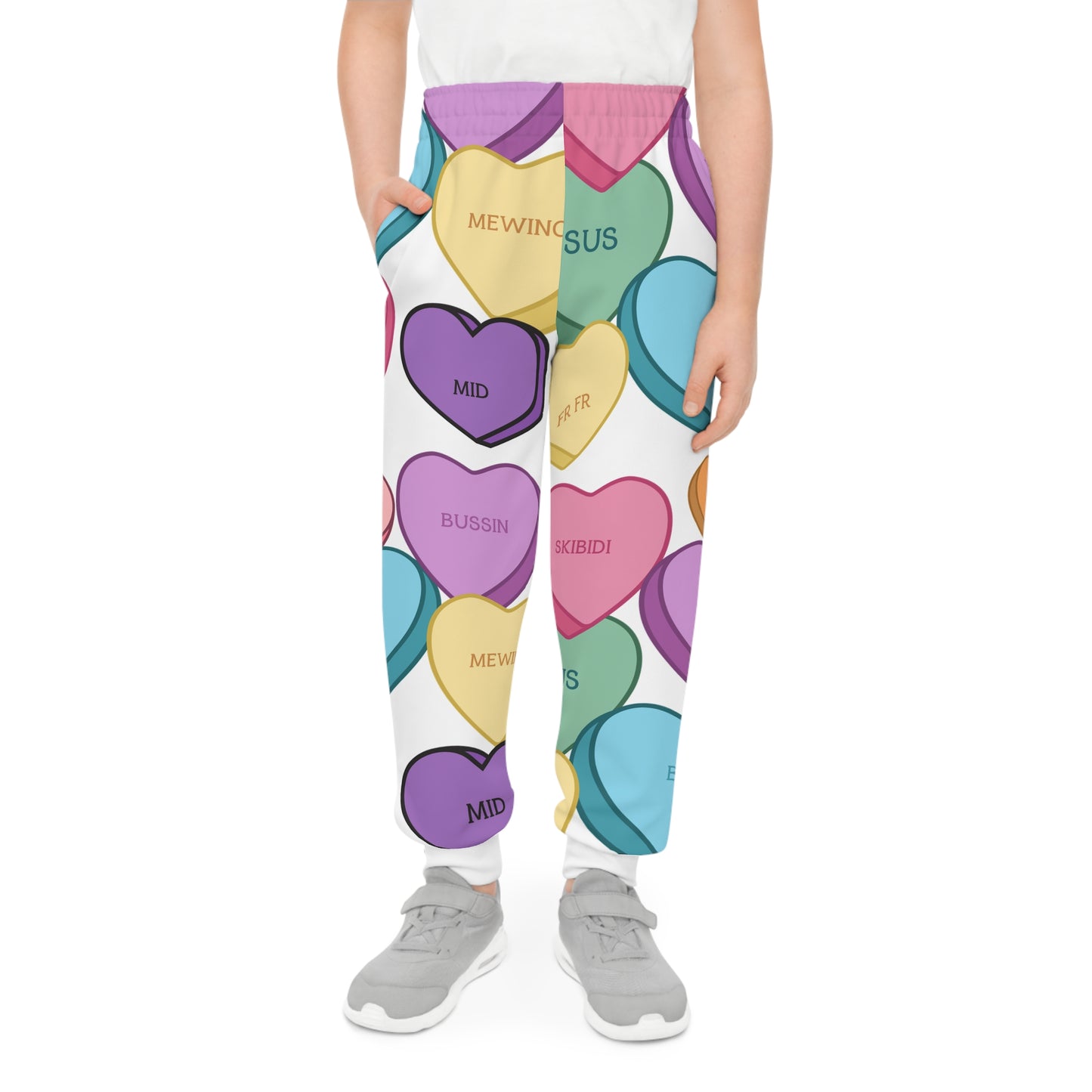 Valentines Day Kids Candy Hearts Joggers, Loungewear, Sweatpants, Fun Hearts and Slang Design