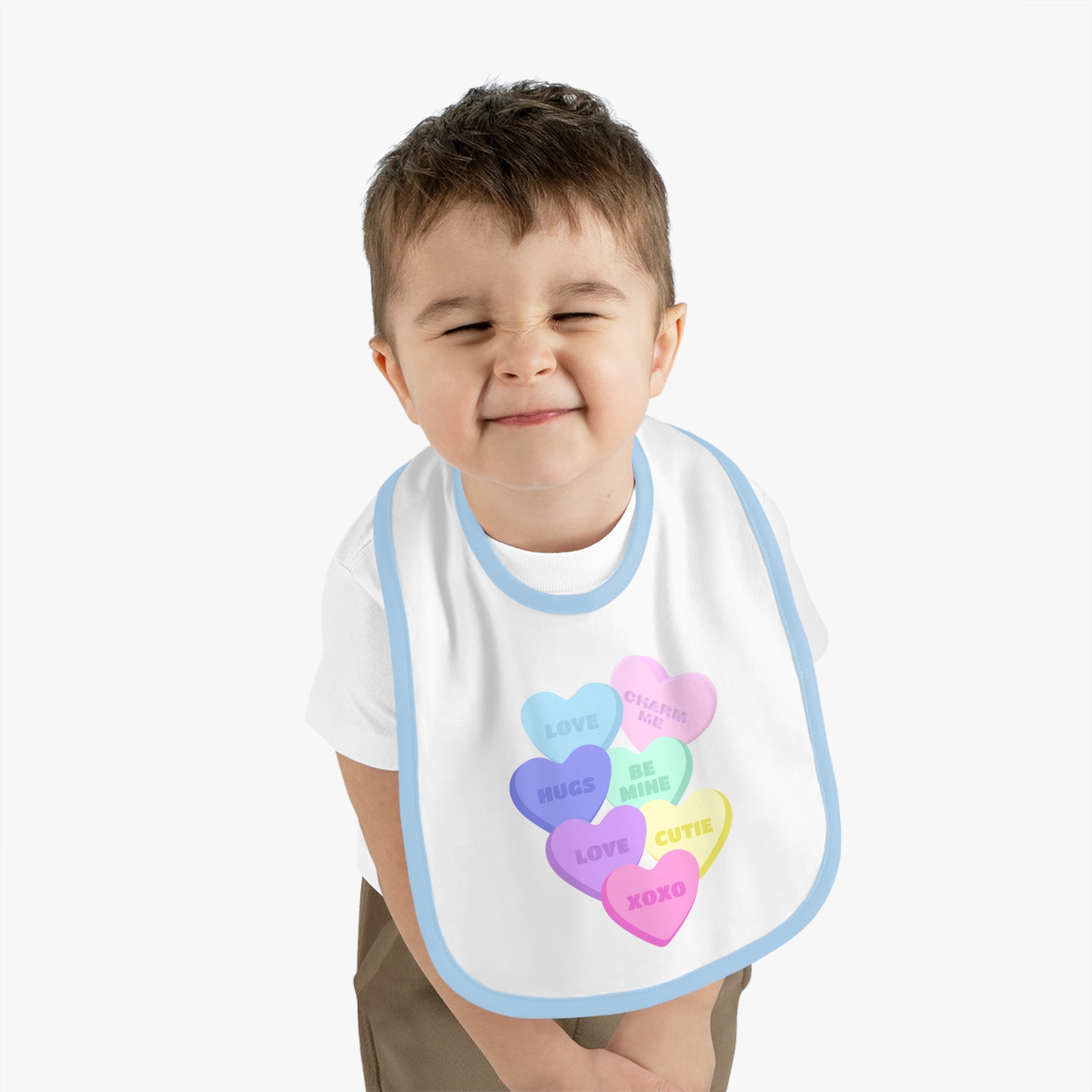 Candy Hearts Valentines Bib Baby Bib for Valentine's Day Baby Contrast Trim Jersey Bib