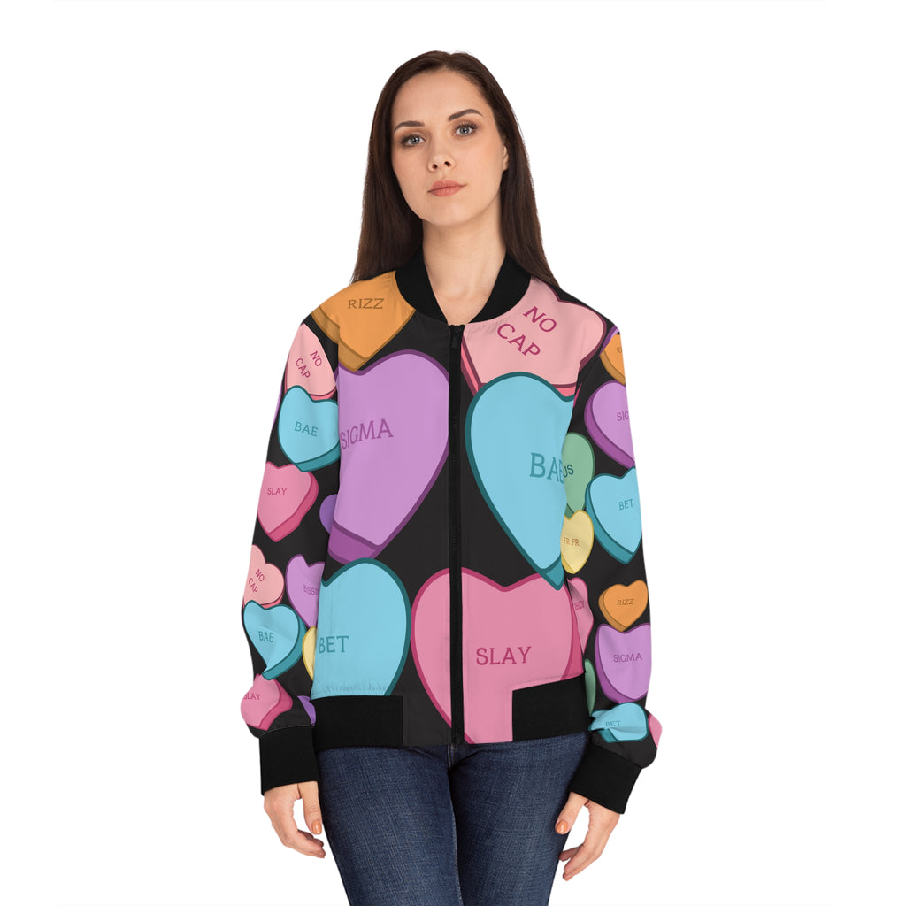 Valentine's Bomber Jacket Candy Hearts Women's Bomber Jacket