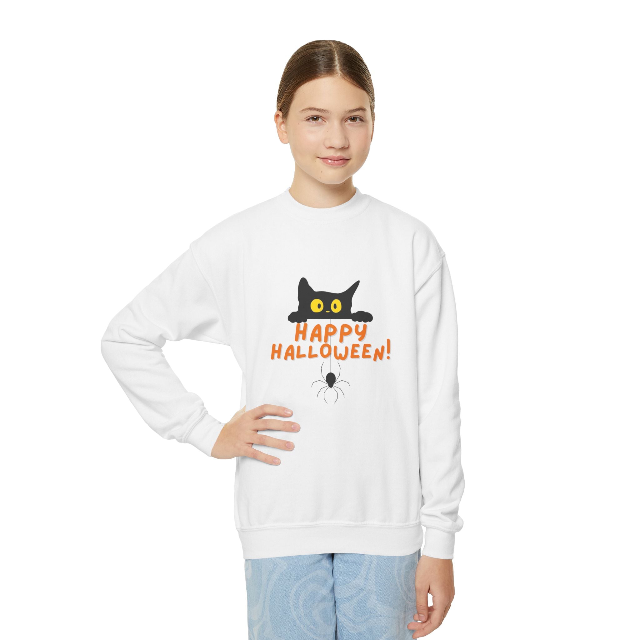 Halloween Sweatshirt Halloween Cat Sweatshirt Spider and Cat Halloween Sweatshirt Longsleeve Halloween