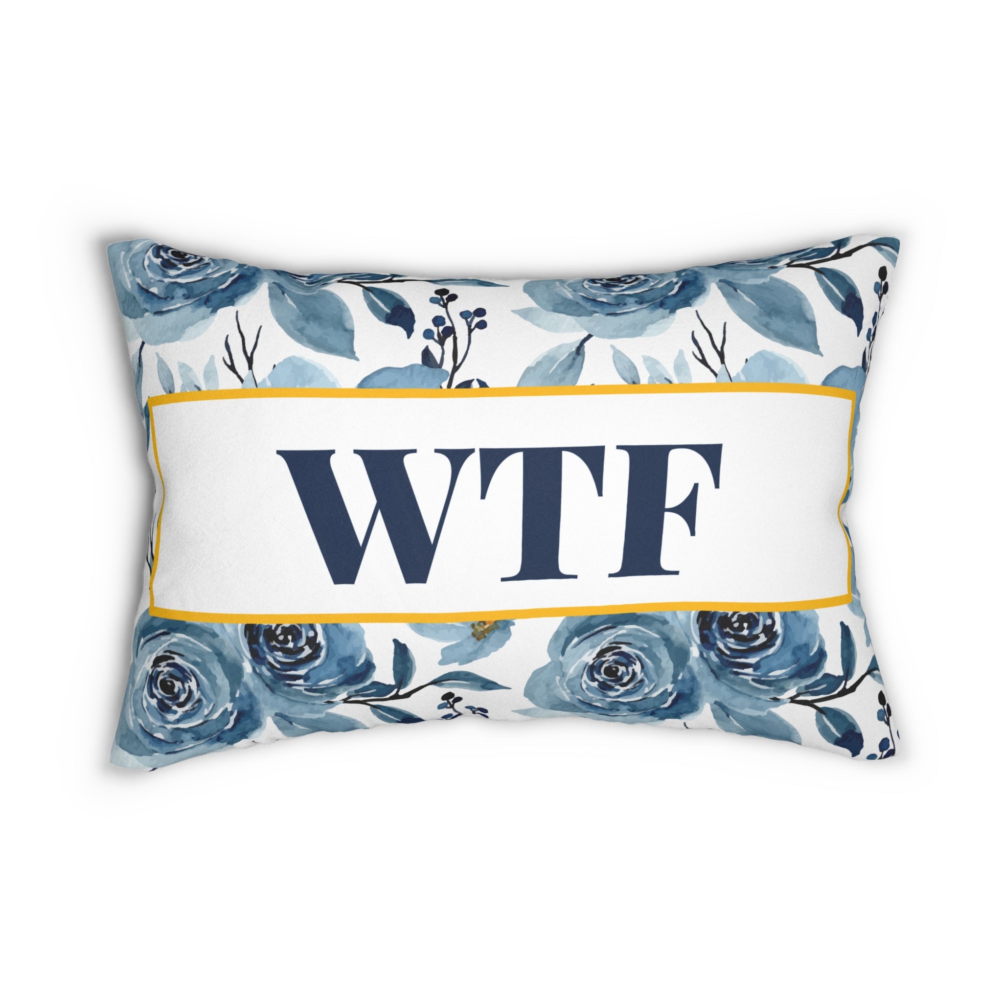 WTF Floral Decor Pillow WTF Decorative Pillow Navy and White Pillow