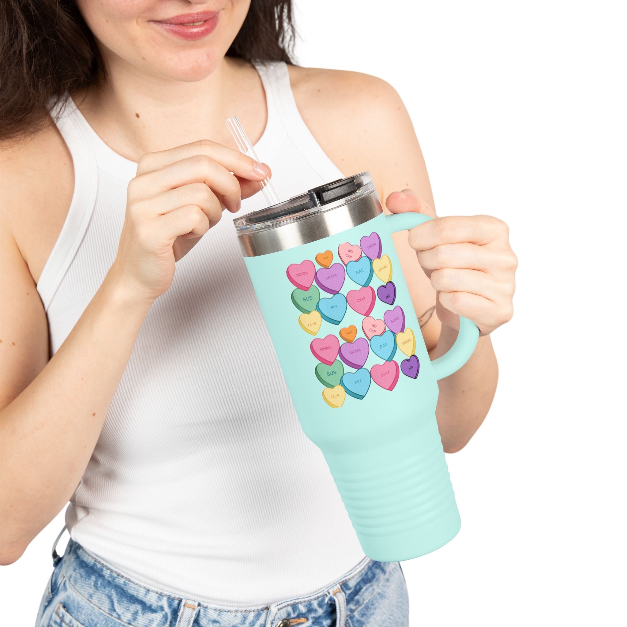 Candy Hearts Slang Insulated Travel Mug, 40oz