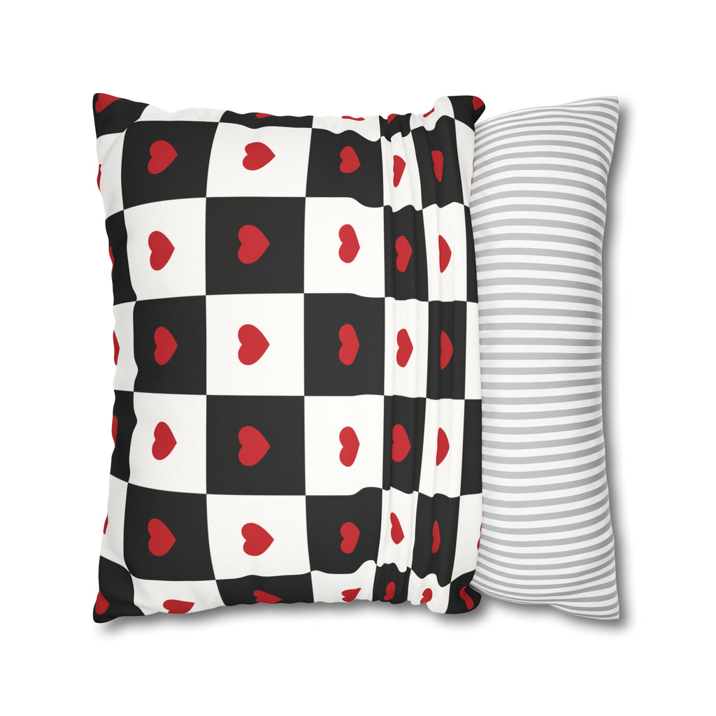 Valentines Pillowcase, Heart Pillow Cover, Checkered Decor, Faux Suede Cushion, Valentine's Day Gift, Square Throw Pillow, Love Home Decor