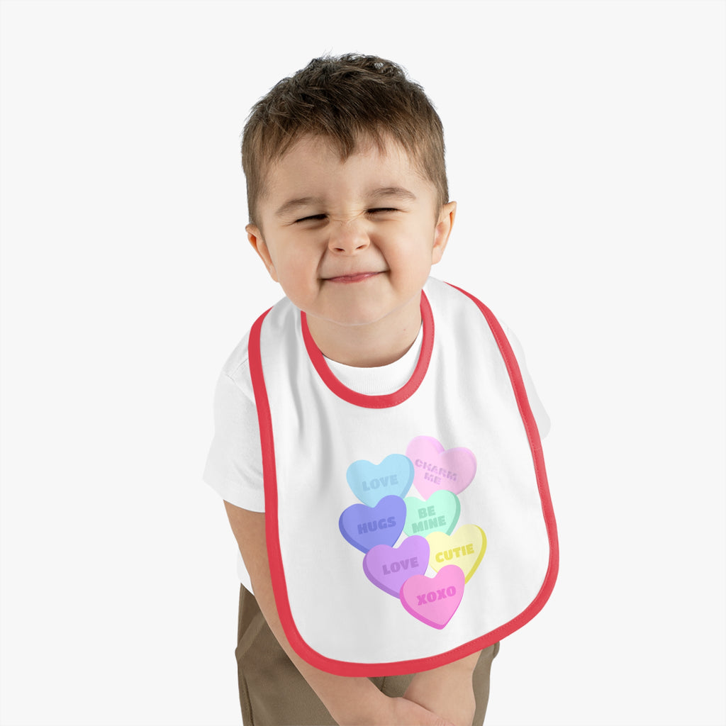 Candy Hearts Valentines Bib Baby Bib for Valentine's Day Baby Contrast Trim Jersey Bib