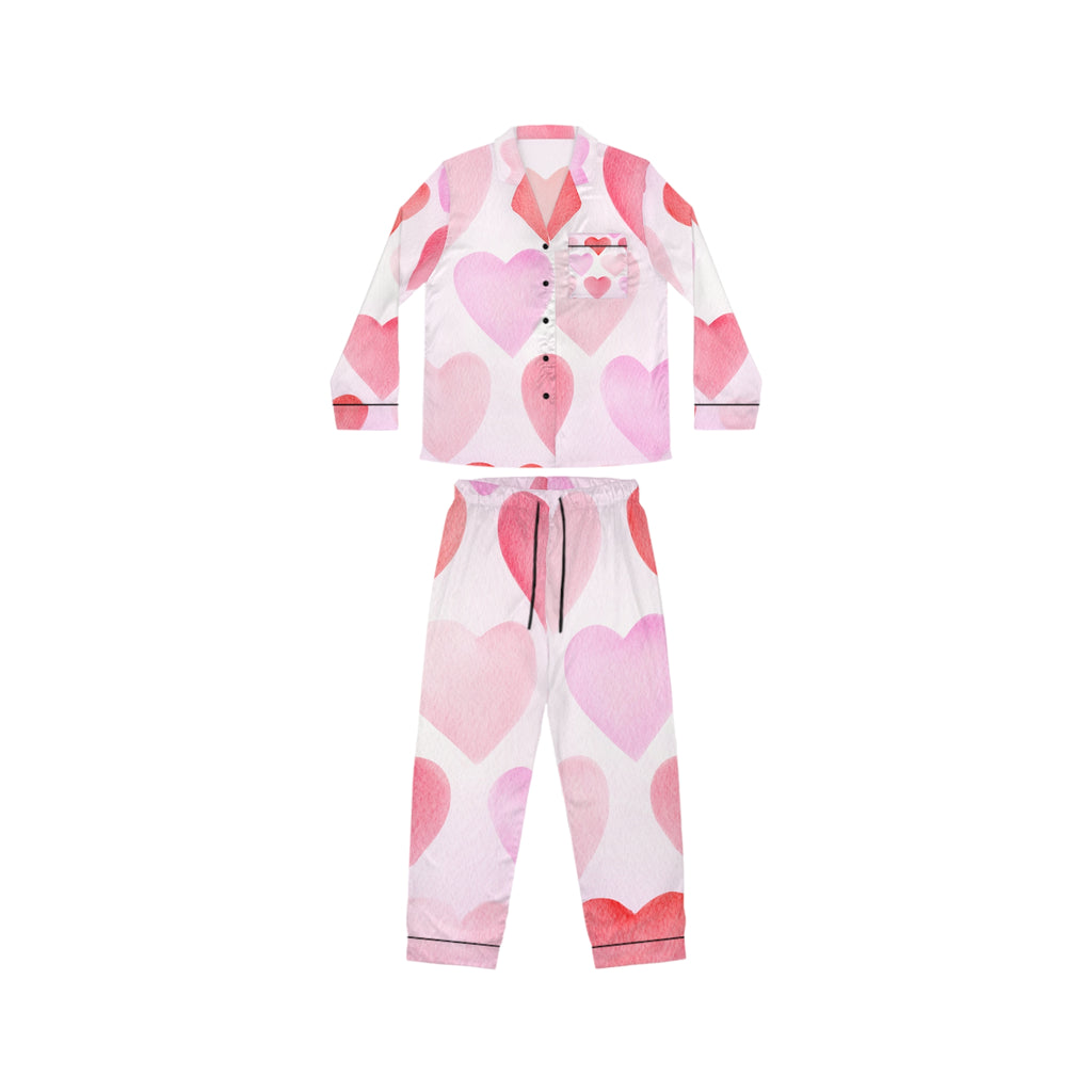 Women's Satin Heart Print Pajamas Valentine's Pajama Set Valentines Satin Pajama Set Ladies