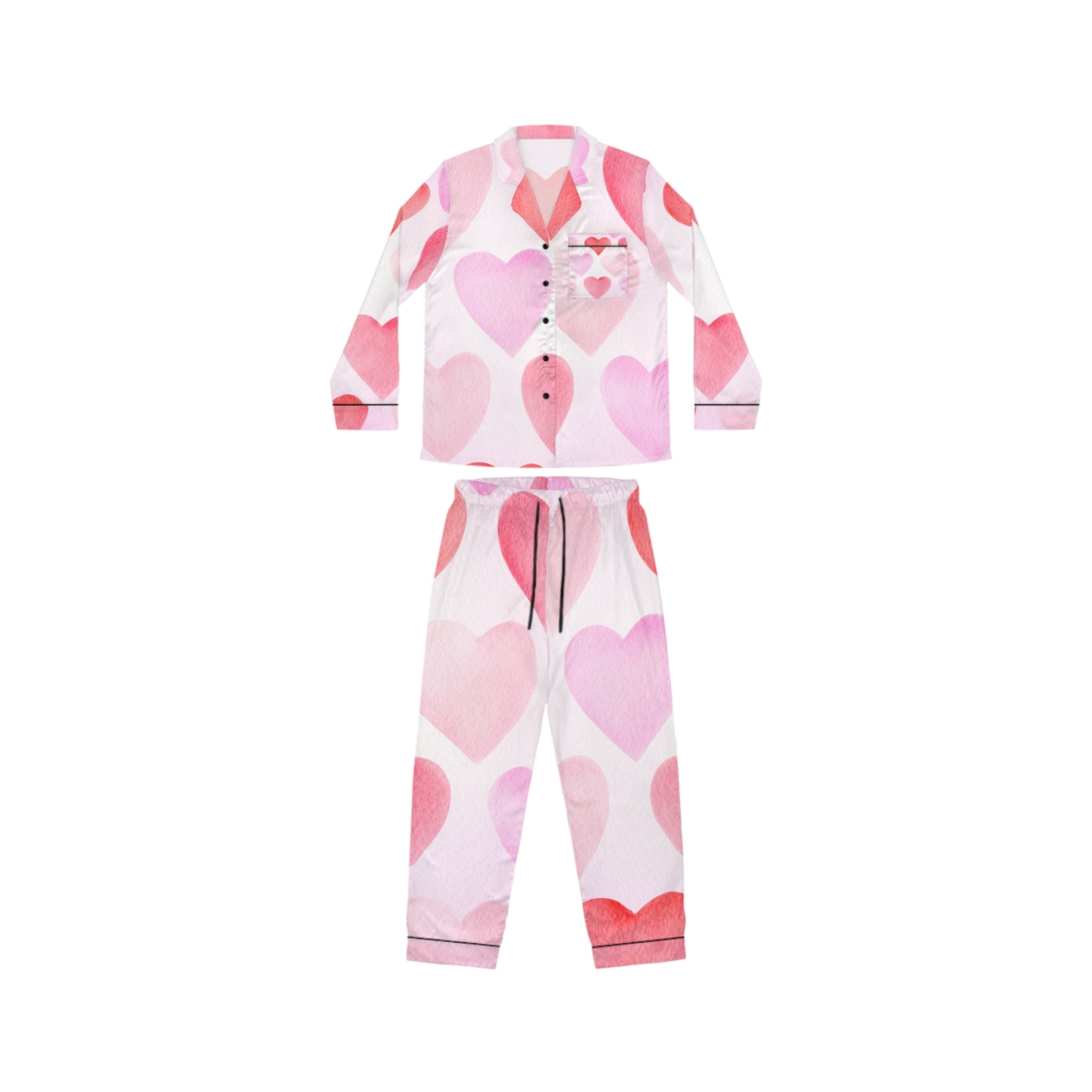 Women's Satin Heart Print Pajamas Valentine's Pajama Set Valentines Satin Pajama Set Ladies