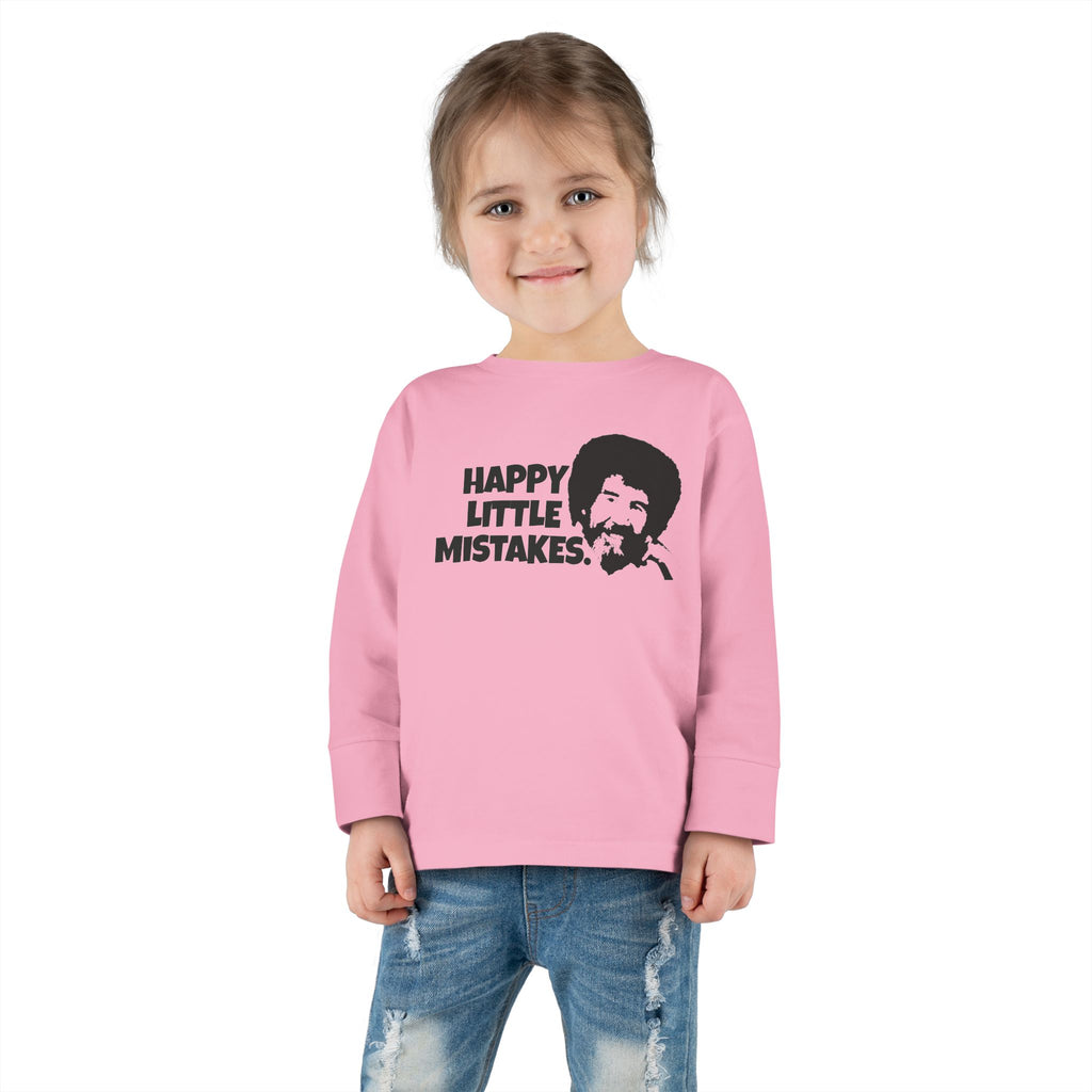 Bob Ross Inspired Toddler Long Sleeve Tee - Happy Little Mistakes Graphic Tee