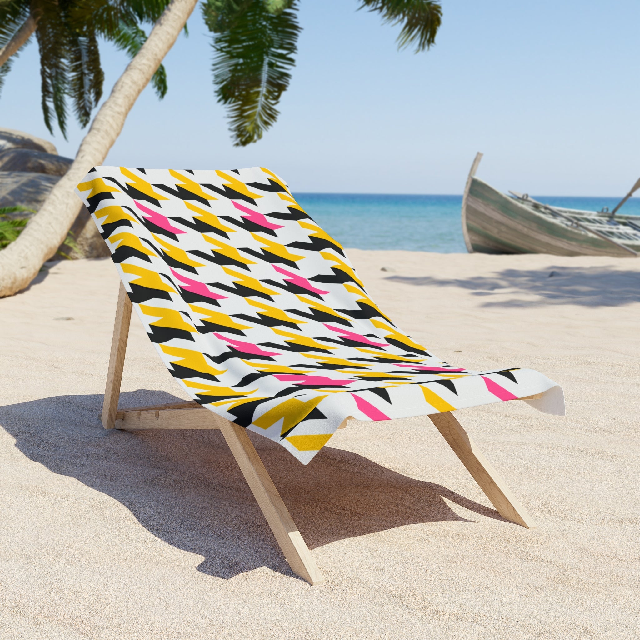 Pink, Black and Yellow Beach Towel 30 x 60 Vibrant Geometric Beach Towel, Perfect for Beach Days, Vibrant Summer Gift