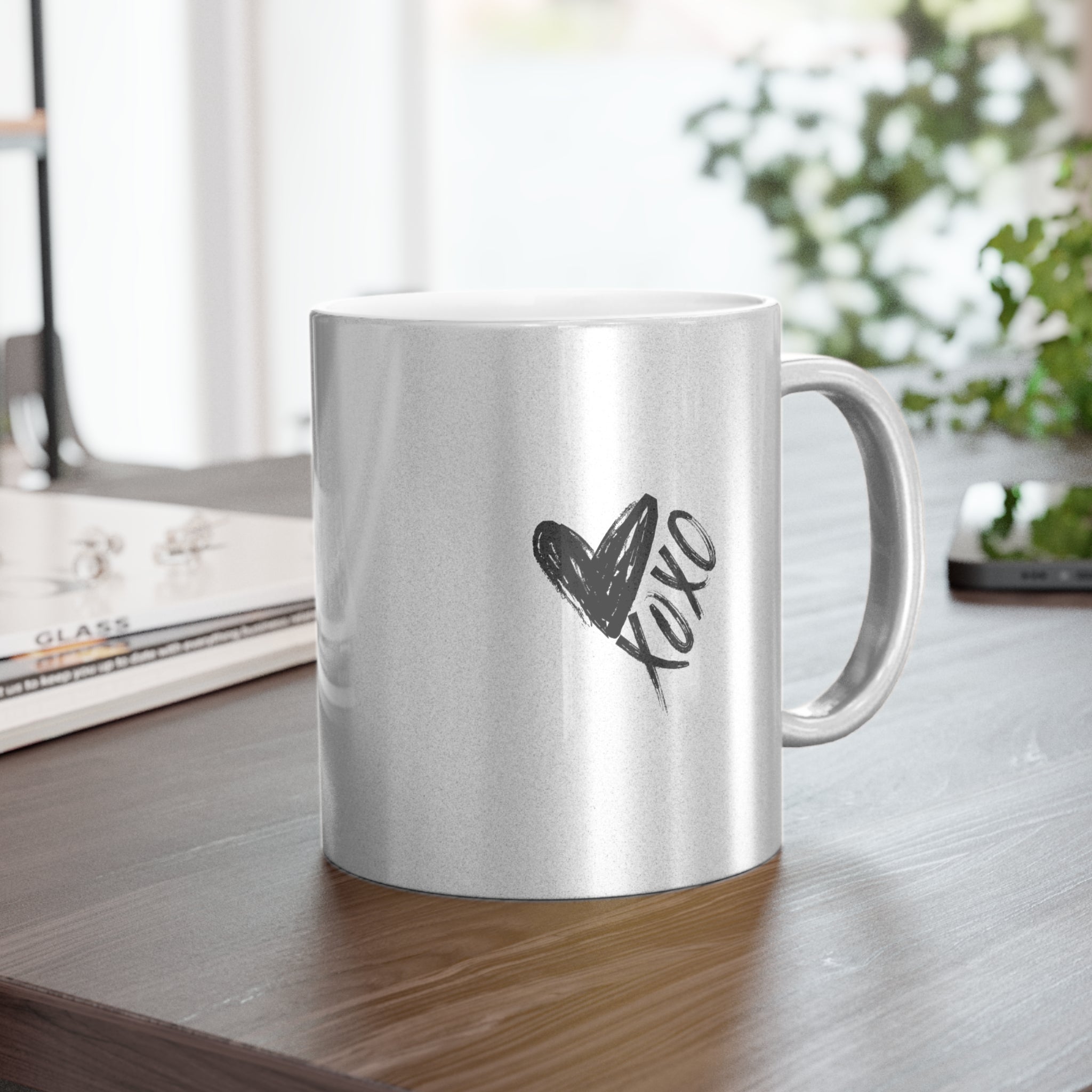 Metallic Mug (Silver") Personalized XO Valentines Mug for Valentine's Gift
