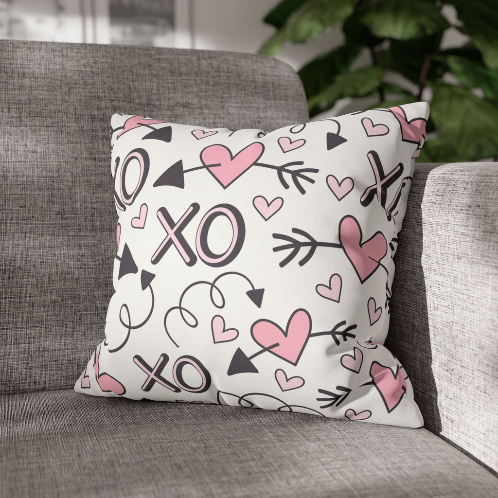 Valentine's Print Faux Suede Square Pillowcase XO Heart Print Valentine's Sofa Pillow Case Valentines Decor