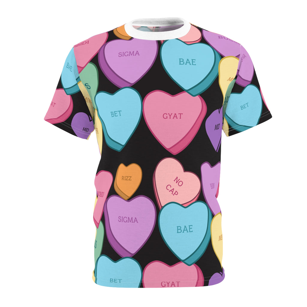 Valentines Candy Hearts Adult Valentines Day Shirt, Gift for Valentine, Love Holiday Tee, Black and Pastel Print