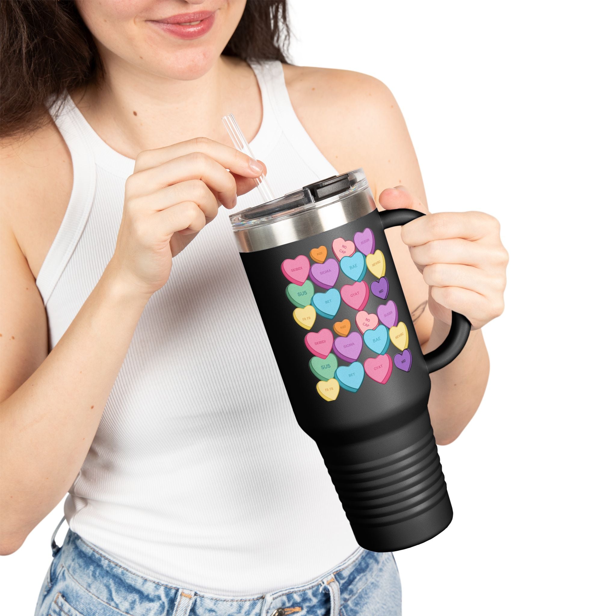 Candy Hearts Slang Insulated Travel Mug, 40oz