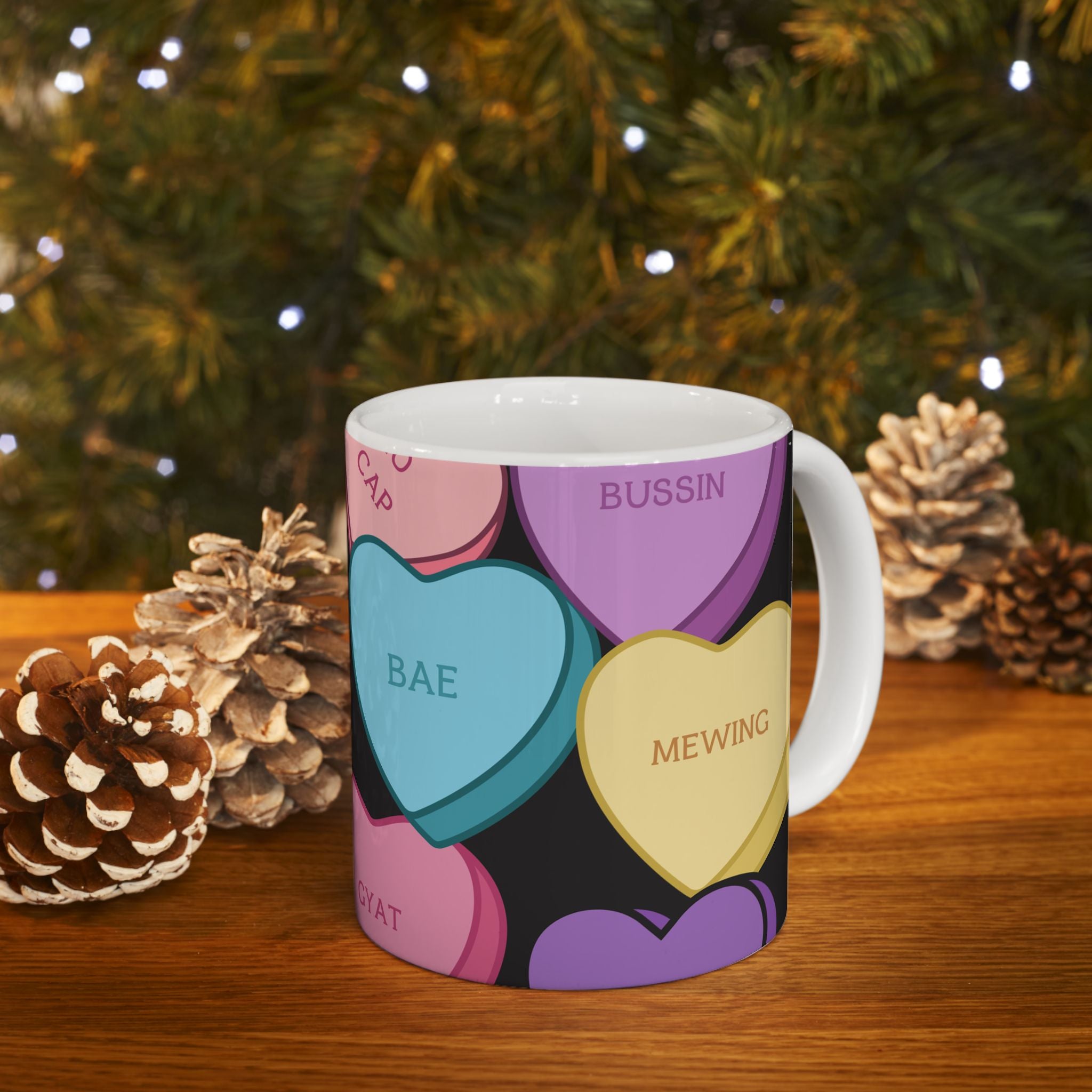 Candy Hearts Slang Valentines Ceramic Mug, (11oz, 15oz)