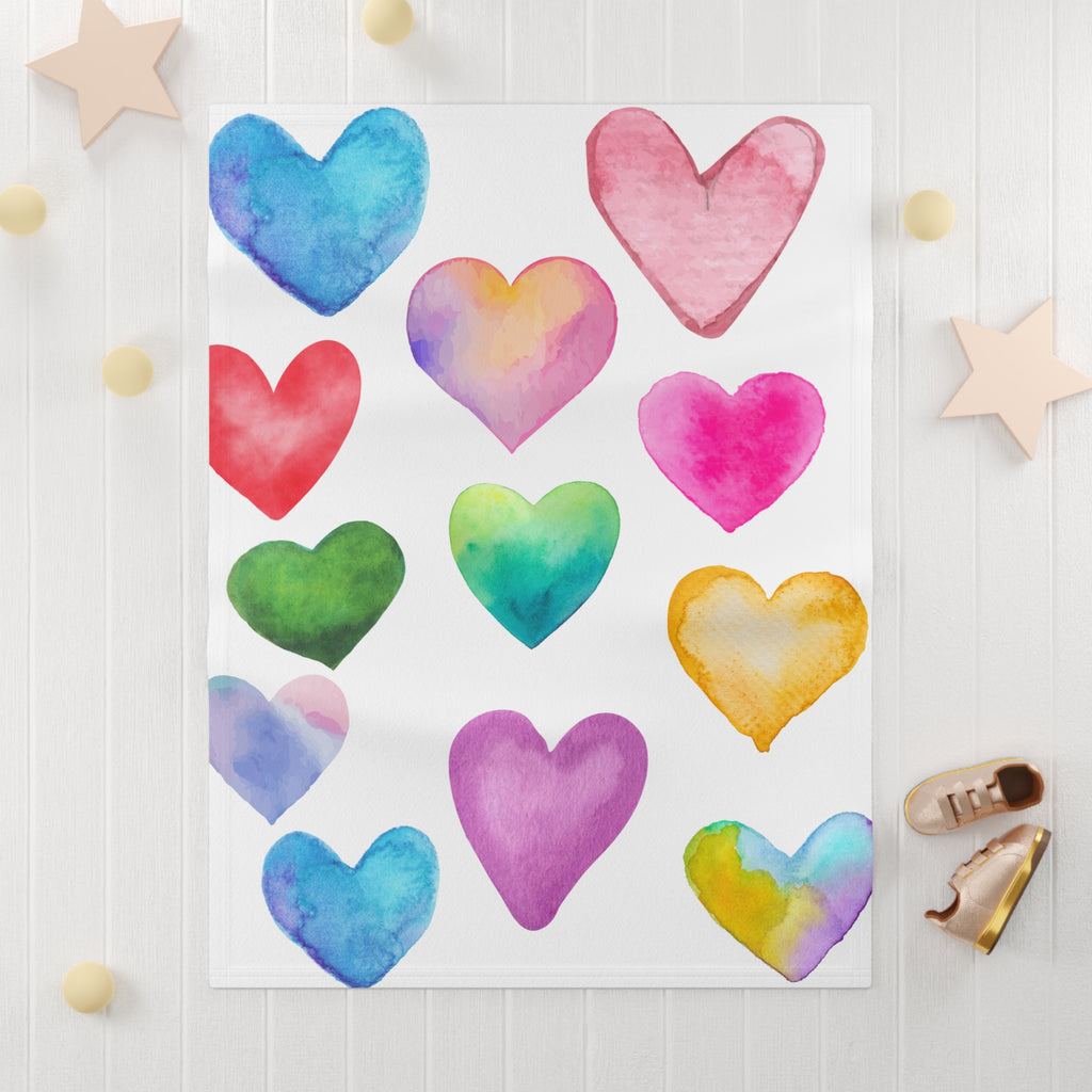 Pastel Hearts Baby Blanket Water Color Hearts Baby Blankets Soft Fleece Hearts Baby Blanket