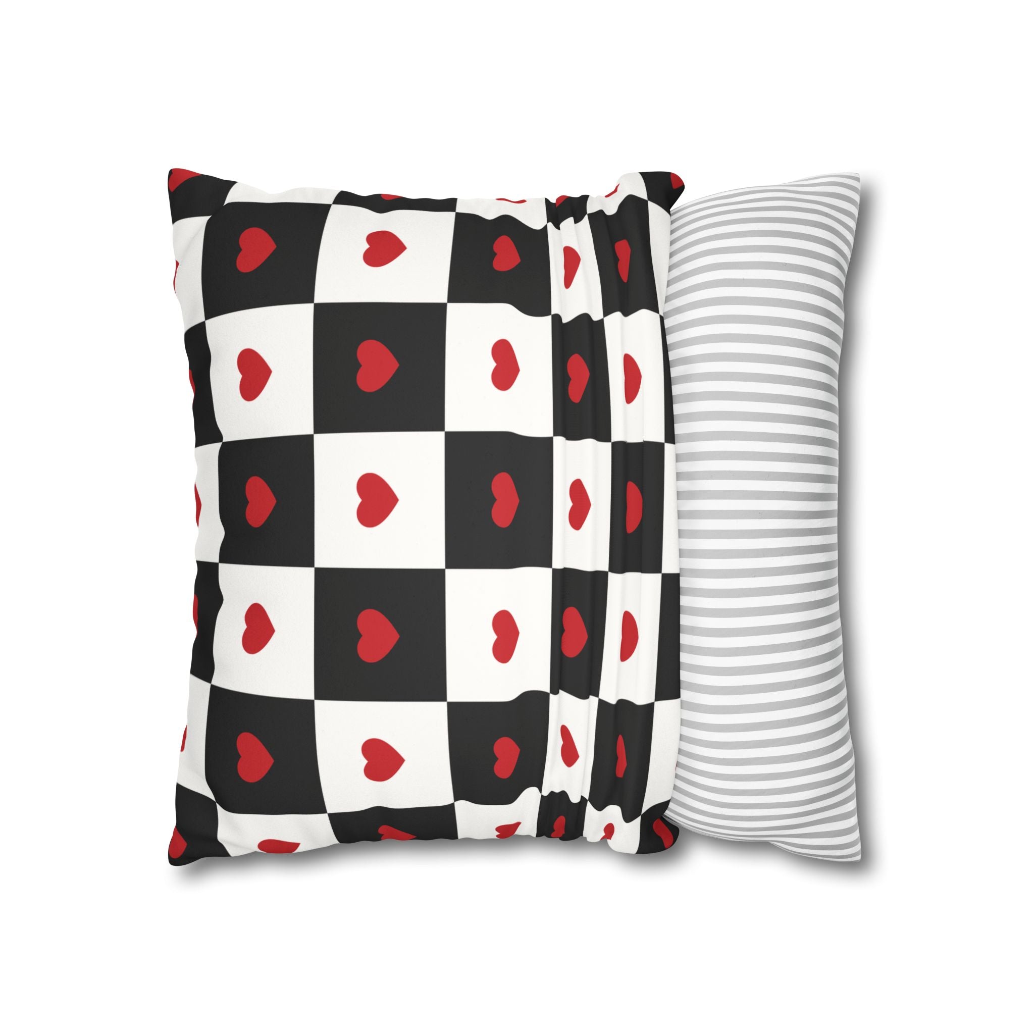 Valentines Pillowcase, Heart Pillow Cover, Checkered Decor, Faux Suede Cushion, Valentine's Day Gift, Square Throw Pillow, Love Home Decor