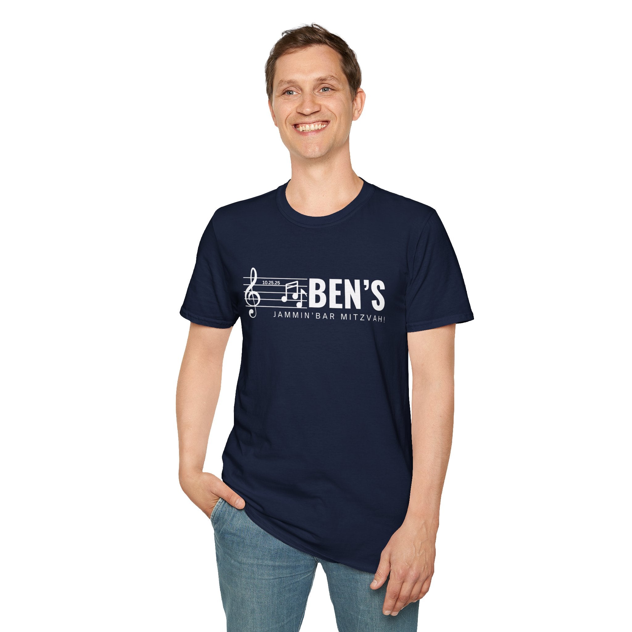 Custom Ben Tee Shirt Unisex Softstyle T-Shirt Use Your Design or We Can Make You A Custom Bar Mitzvah Design (Ben)