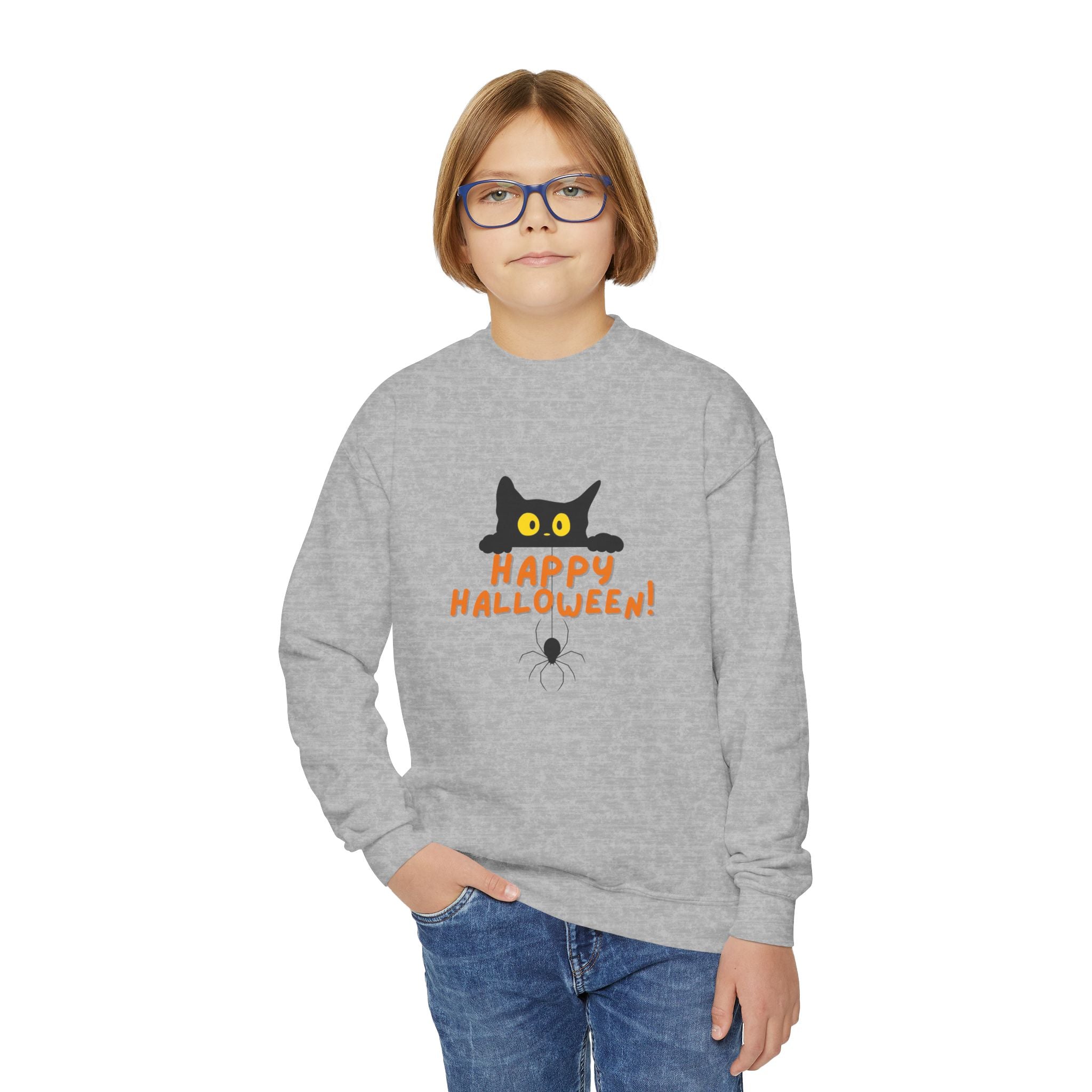 Halloween Sweatshirt Halloween Cat Sweatshirt Spider and Cat Halloween Sweatshirt Longsleeve Halloween