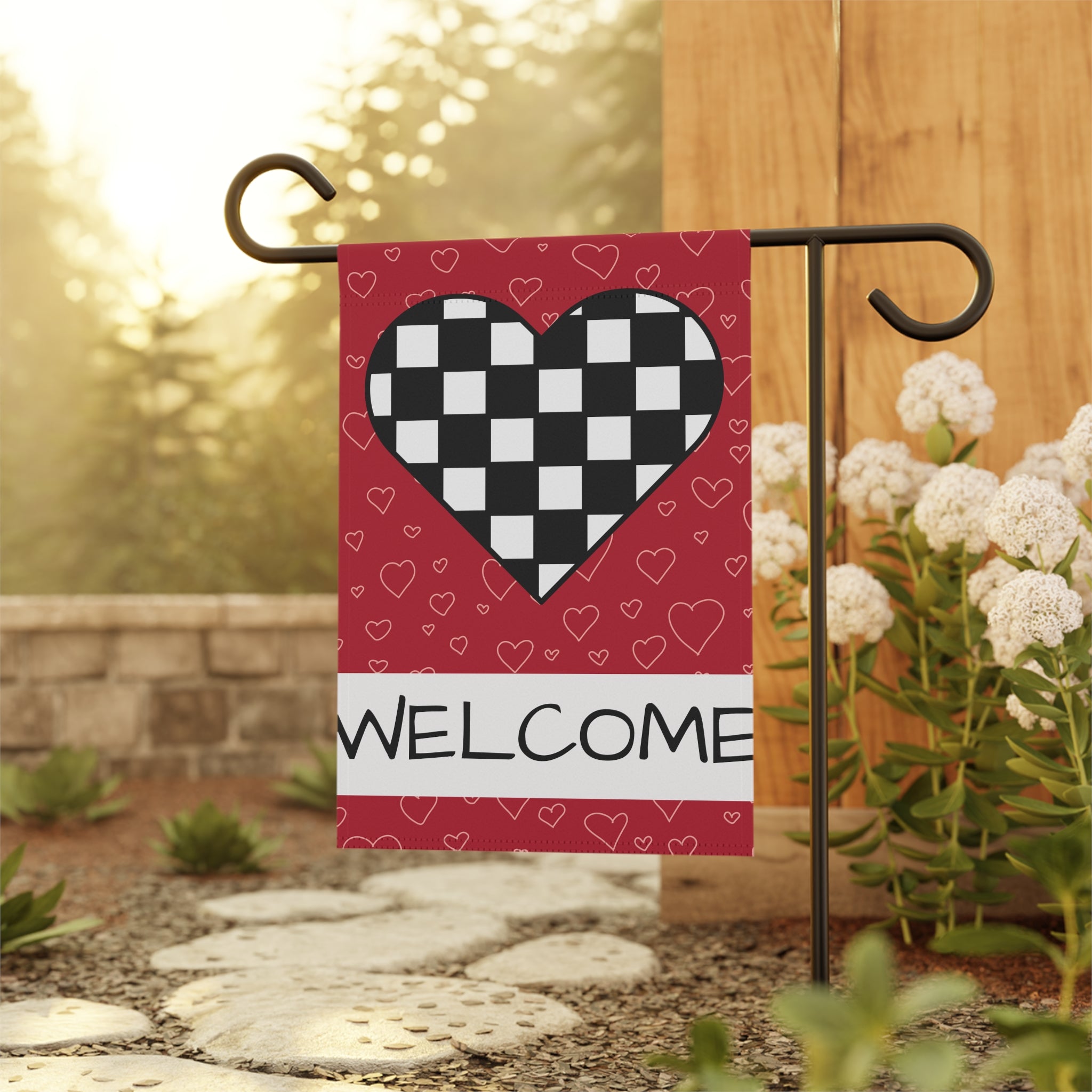 Welcome Garden Flag Valentine's Day Garden Flag Checkered Garden Flag for Valentine's Day