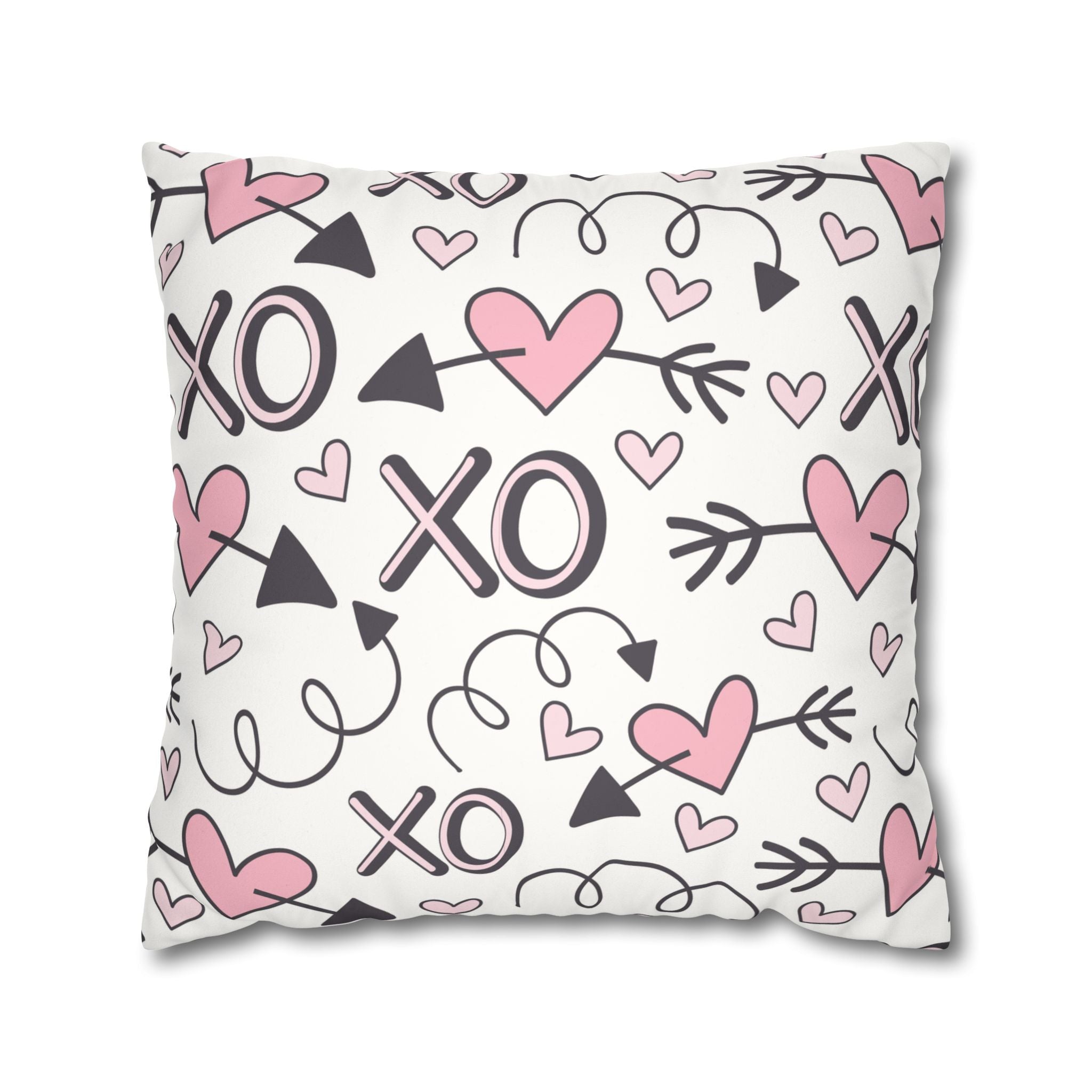 Valentine's Print Faux Suede Square Pillowcase XO Heart Print Valentine's Sofa Pillow Case Valentines Decor