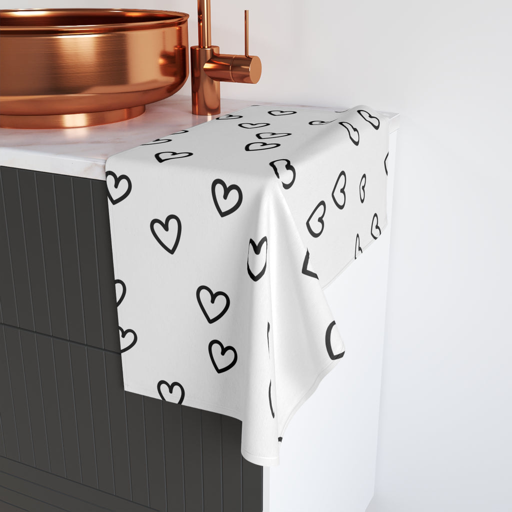 Black and White Hearts Hand Towel Valentine's Hand Towel