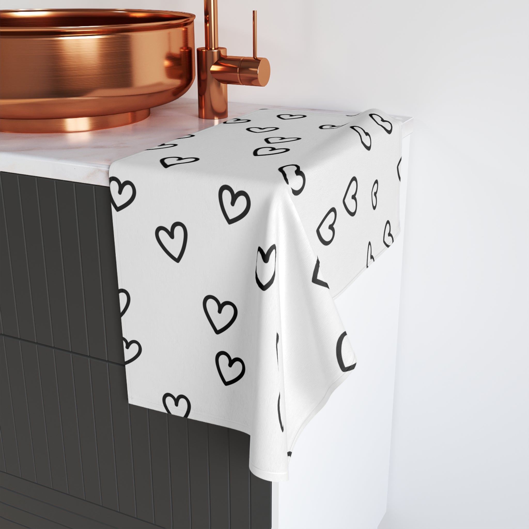 Black and White Hearts Hand Towel Valentine's Hand Towel