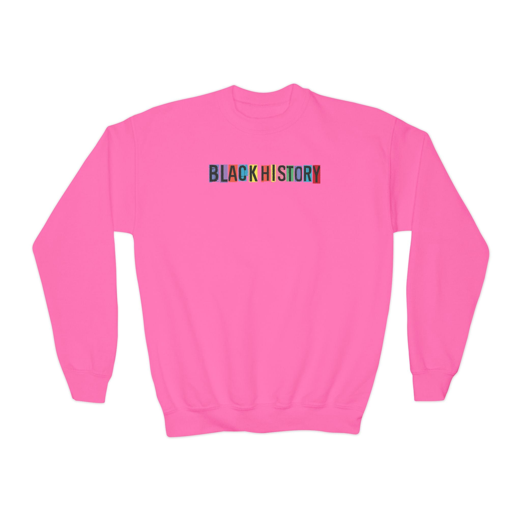 Black History What We Learn from Black History Candy Hearts Youth Crewneck Sweatshirt Polyester Loose Fit Black History Month