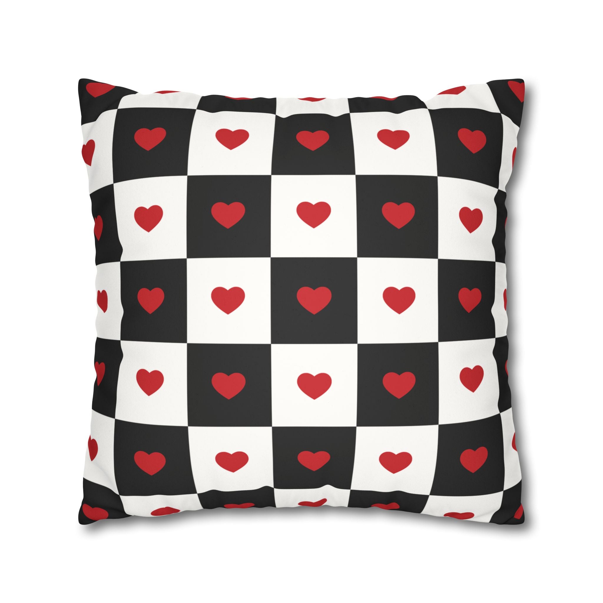 Valentines Pillowcase, Heart Pillow Cover, Checkered Decor, Faux Suede Cushion, Valentine's Day Gift, Square Throw Pillow, Love Home Decor