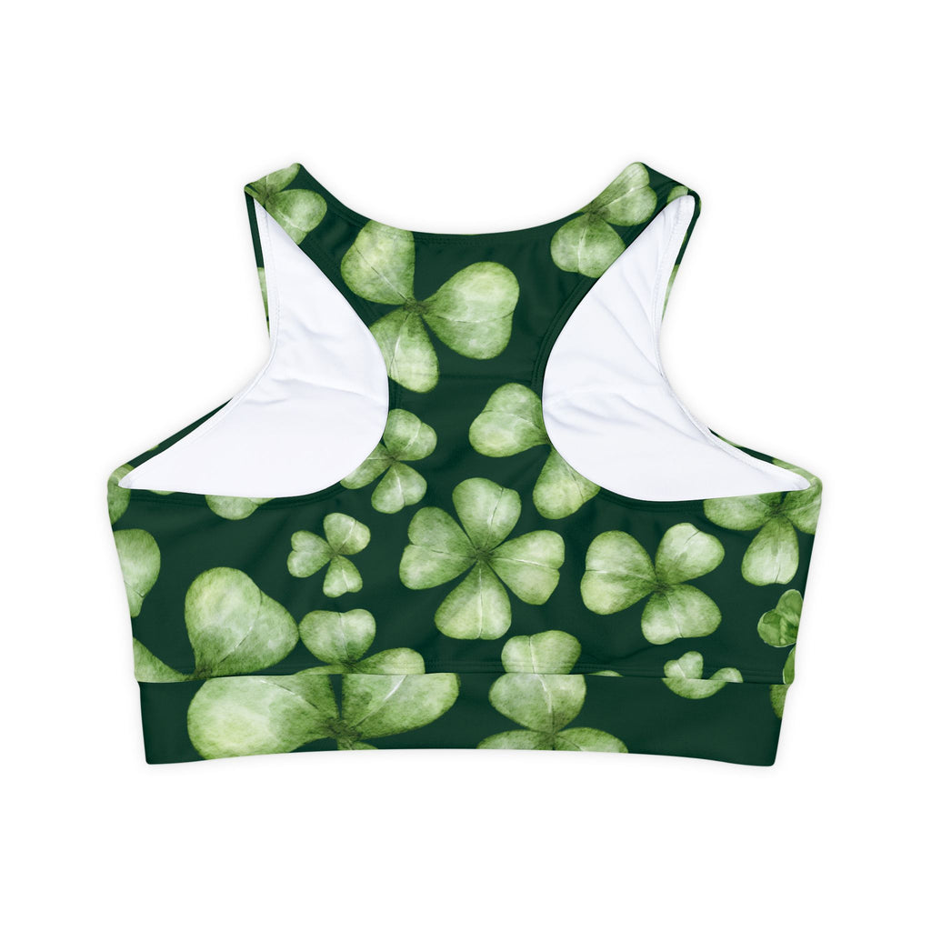 St. Patrick's Day Sports Bra Fully Lined, Padded Sports Bra Shamrock Print Fitness Top