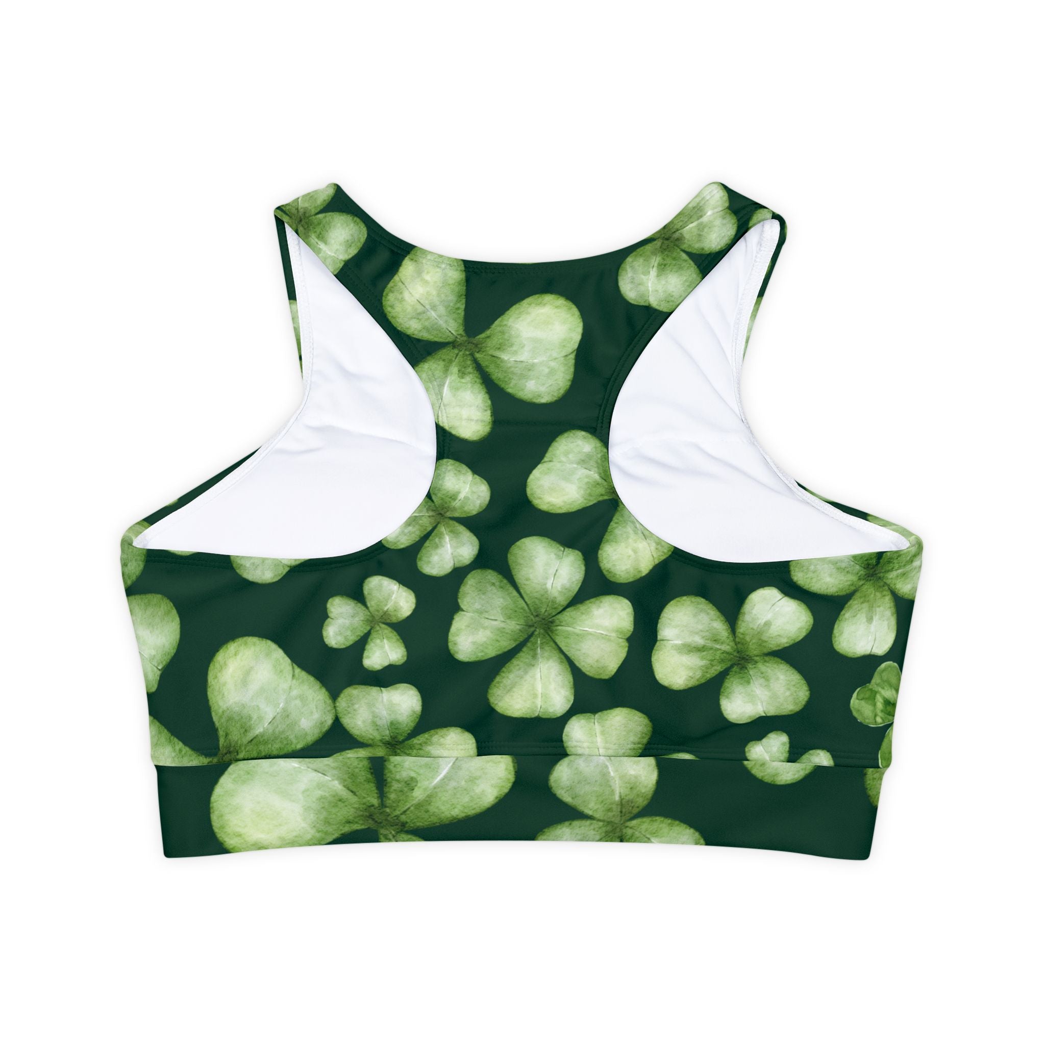 St. Patrick's Day Sports Bra Fully Lined, Padded Sports Bra Shamrock Print Fitness Top