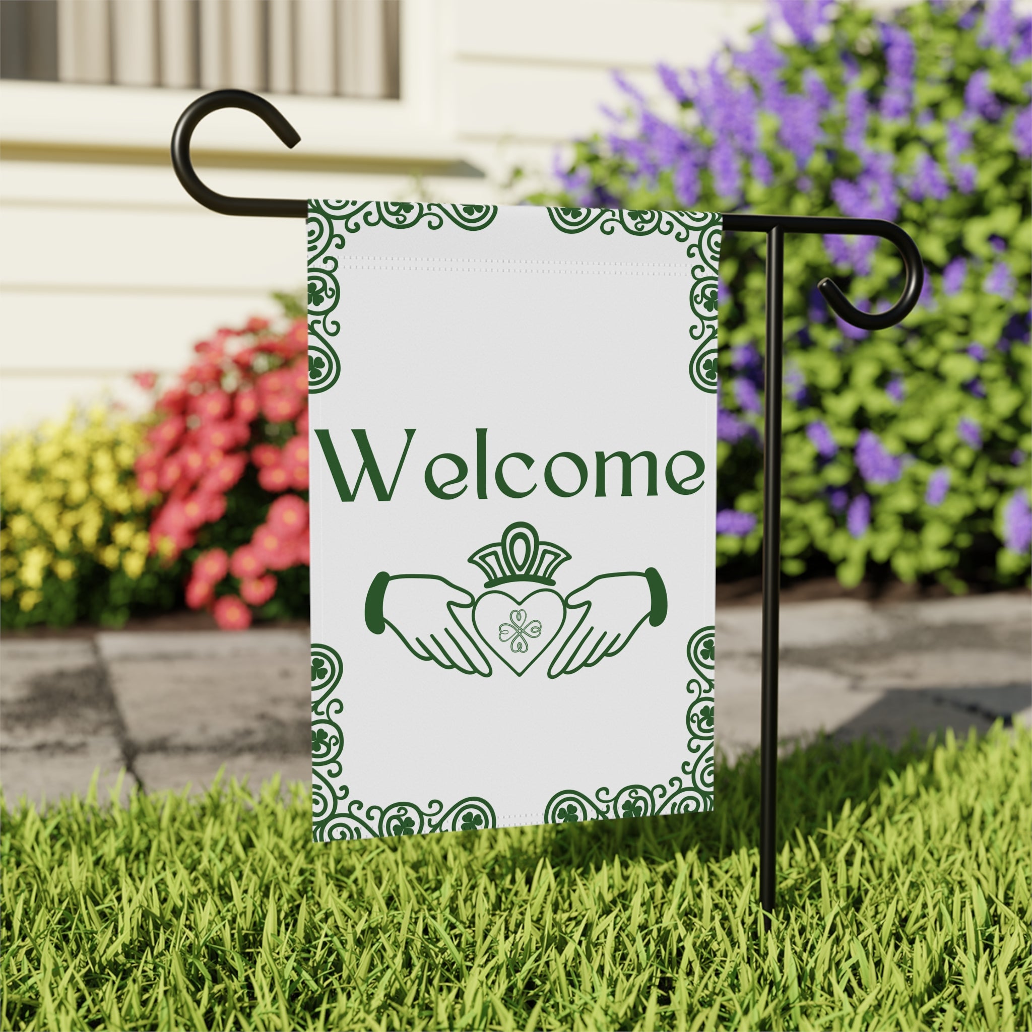 Irish Welcome Flag 12 x 18 in Welcome Flag with Irish Claddagh Irish Garden Flag St. Patrick's Day