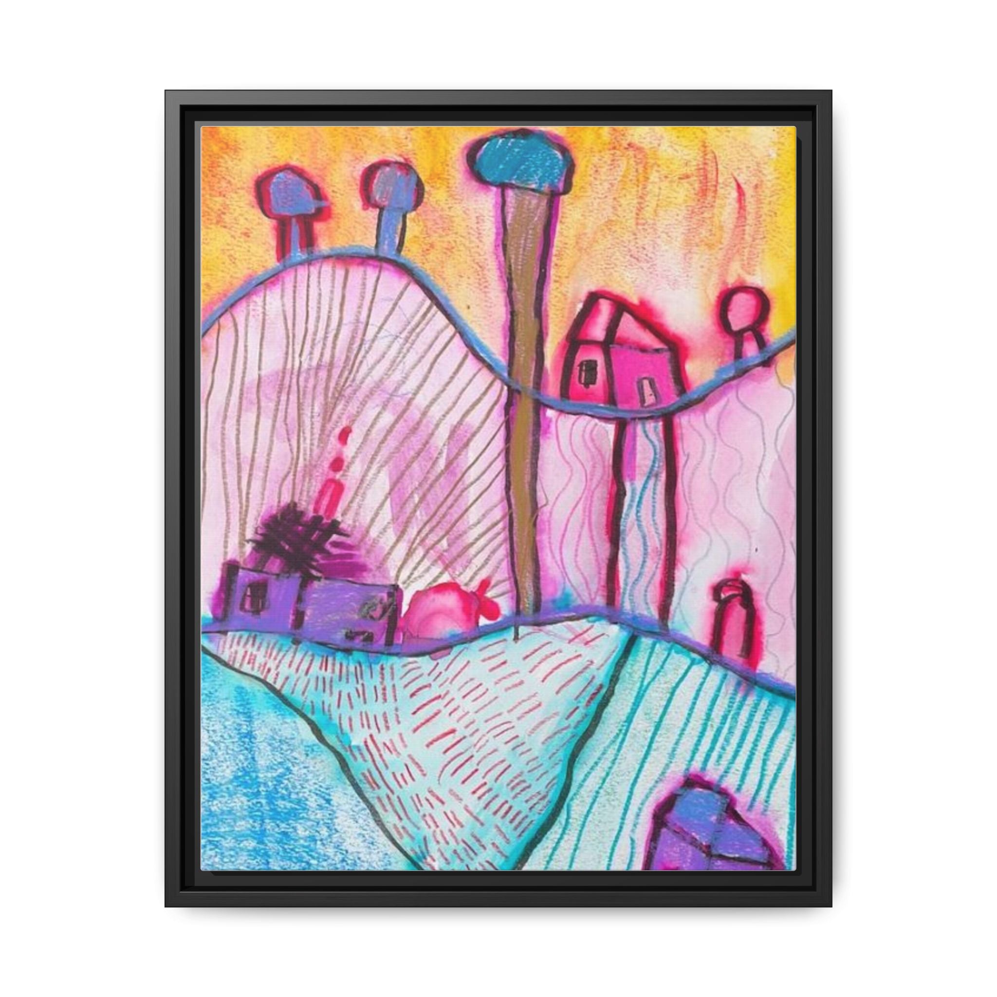 House on a Hill Matte Canvas, Framed Inspired by Frank Stella Art by Jackson Smith