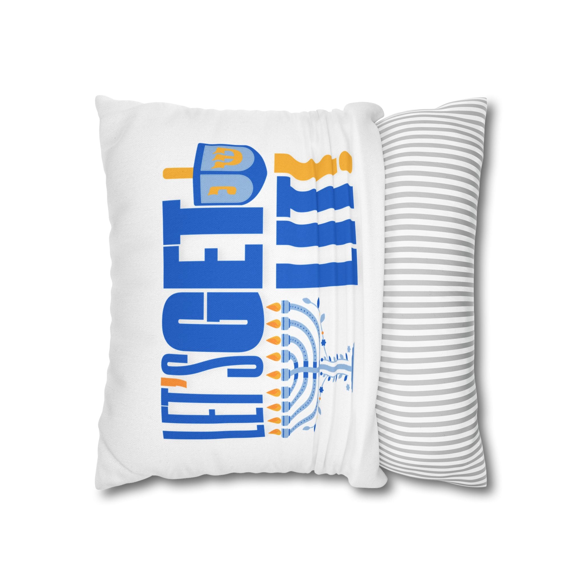 Hanukkah Decor Pillowcase, Let's Get Lit Chanukah Pillow Cover, Double Sided Hanukkah Decor