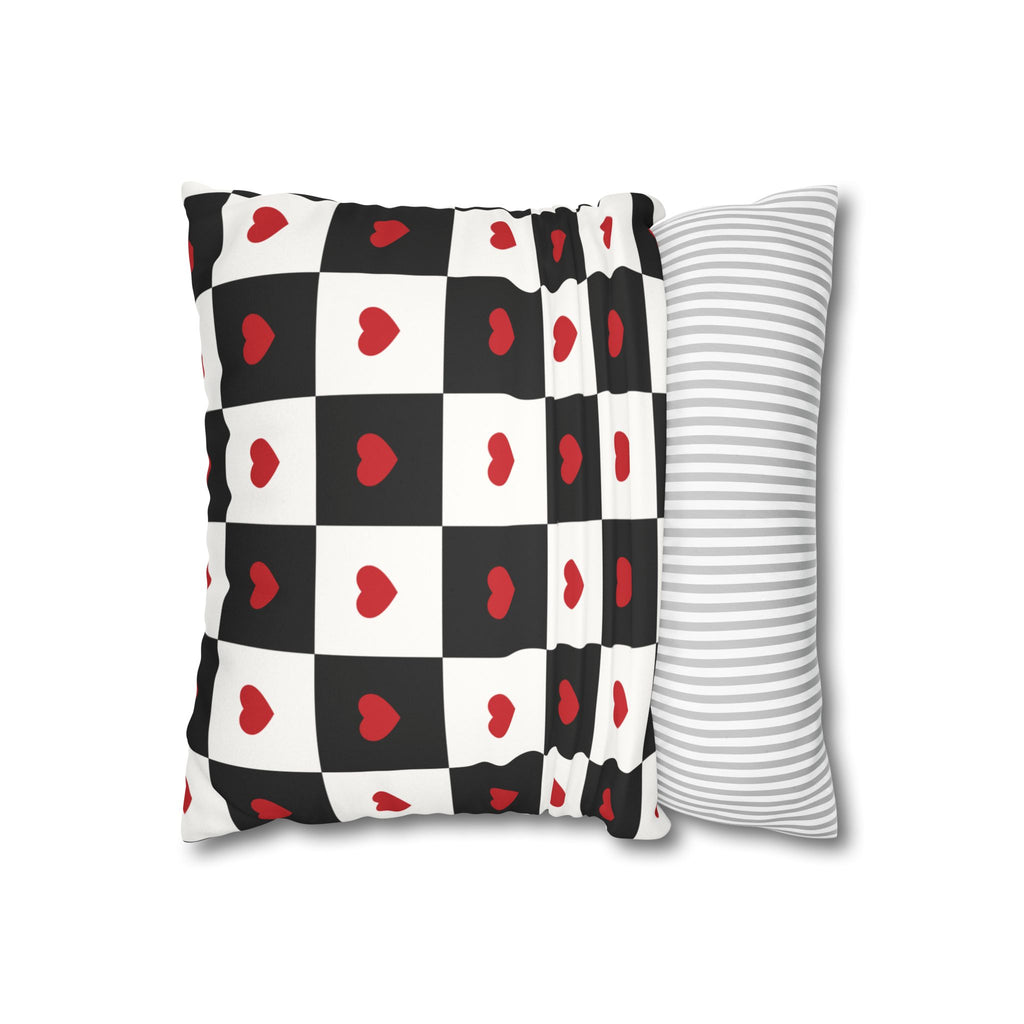 Valentines Pillowcase, Heart Pillow Cover, Checkered Decor, Faux Suede Cushion, Valentine's Day Gift, Square Throw Pillow, Love Home Decor