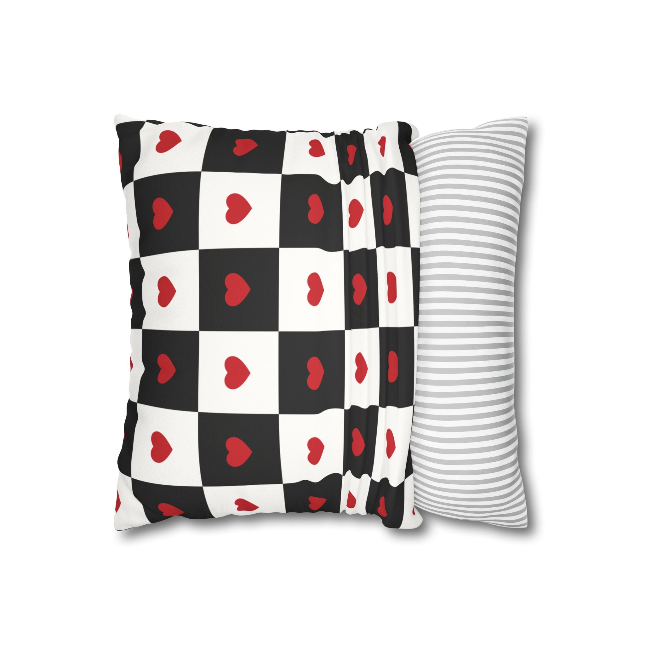 Valentines Pillowcase, Heart Pillow Cover, Checkered Decor, Faux Suede Cushion, Valentine's Day Gift, Square Throw Pillow, Love Home Decor