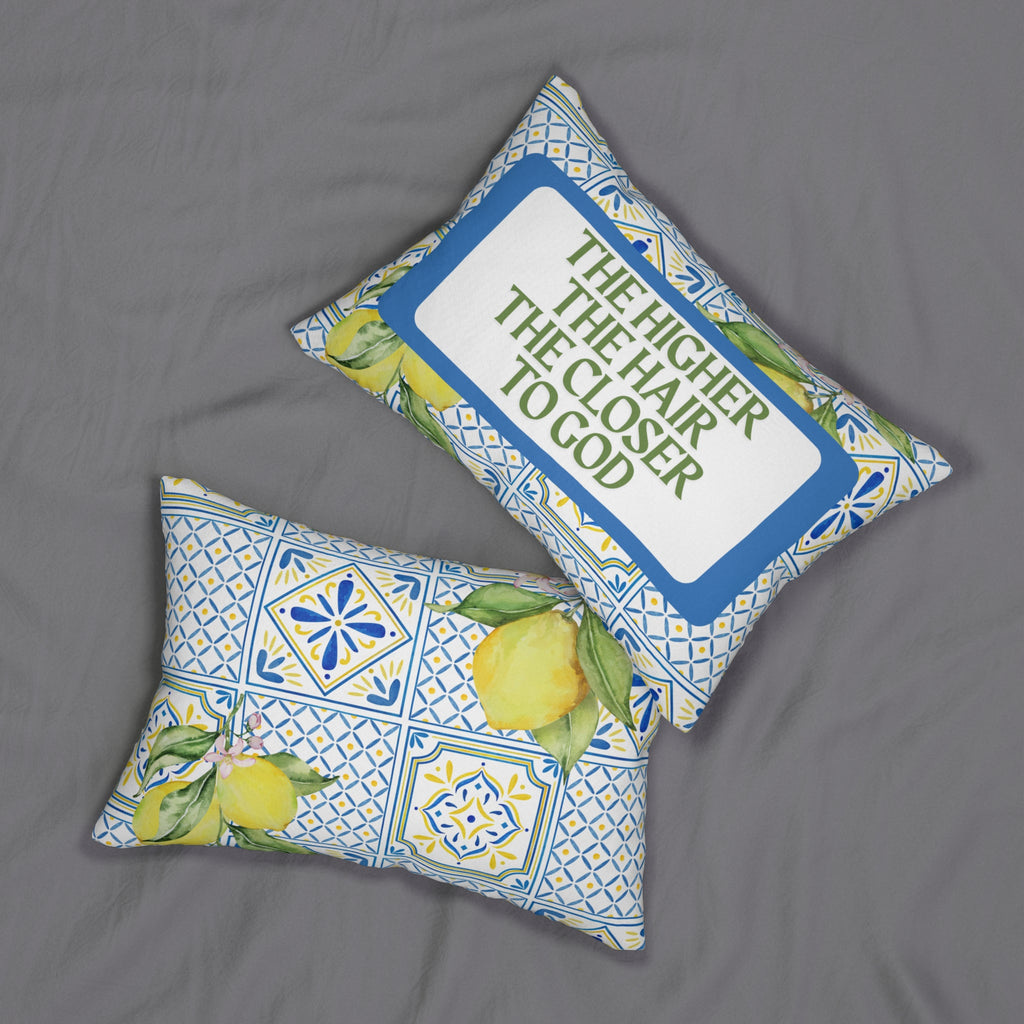 The Higher The Hair The Closer To God Lemon Print Throw Pillow Lemon Decor