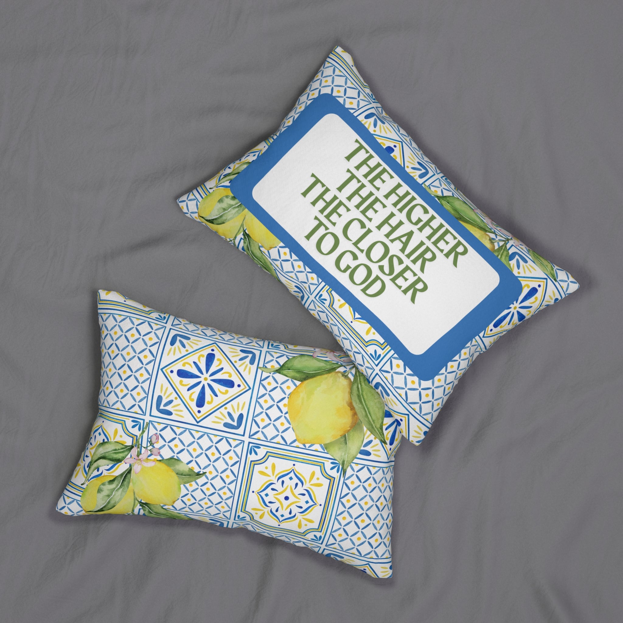 The Higher The Hair The Closer To God Lemon Print Throw Pillow Lemon Decor