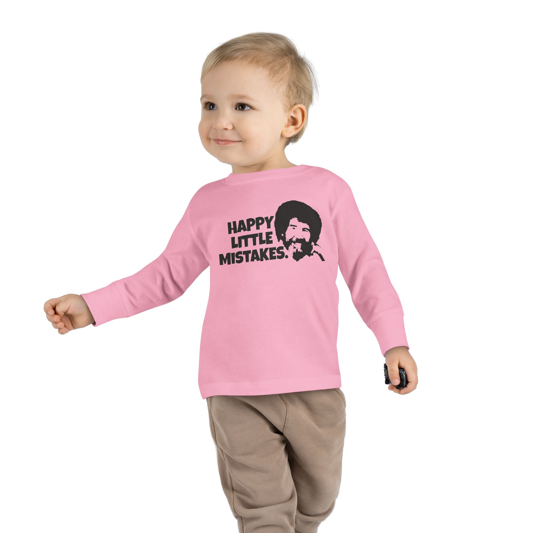 Bob Ross Inspired Toddler Long Sleeve Tee - Happy Little Mistakes Graphic Tee
