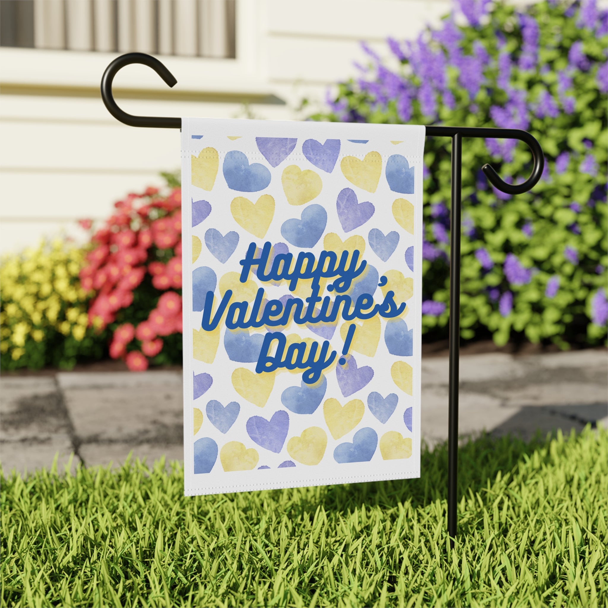 Valentine's Flag Garden Flag for Valentine's Day Hearts Flag Blue and Yellow Hearts Valentines Flag