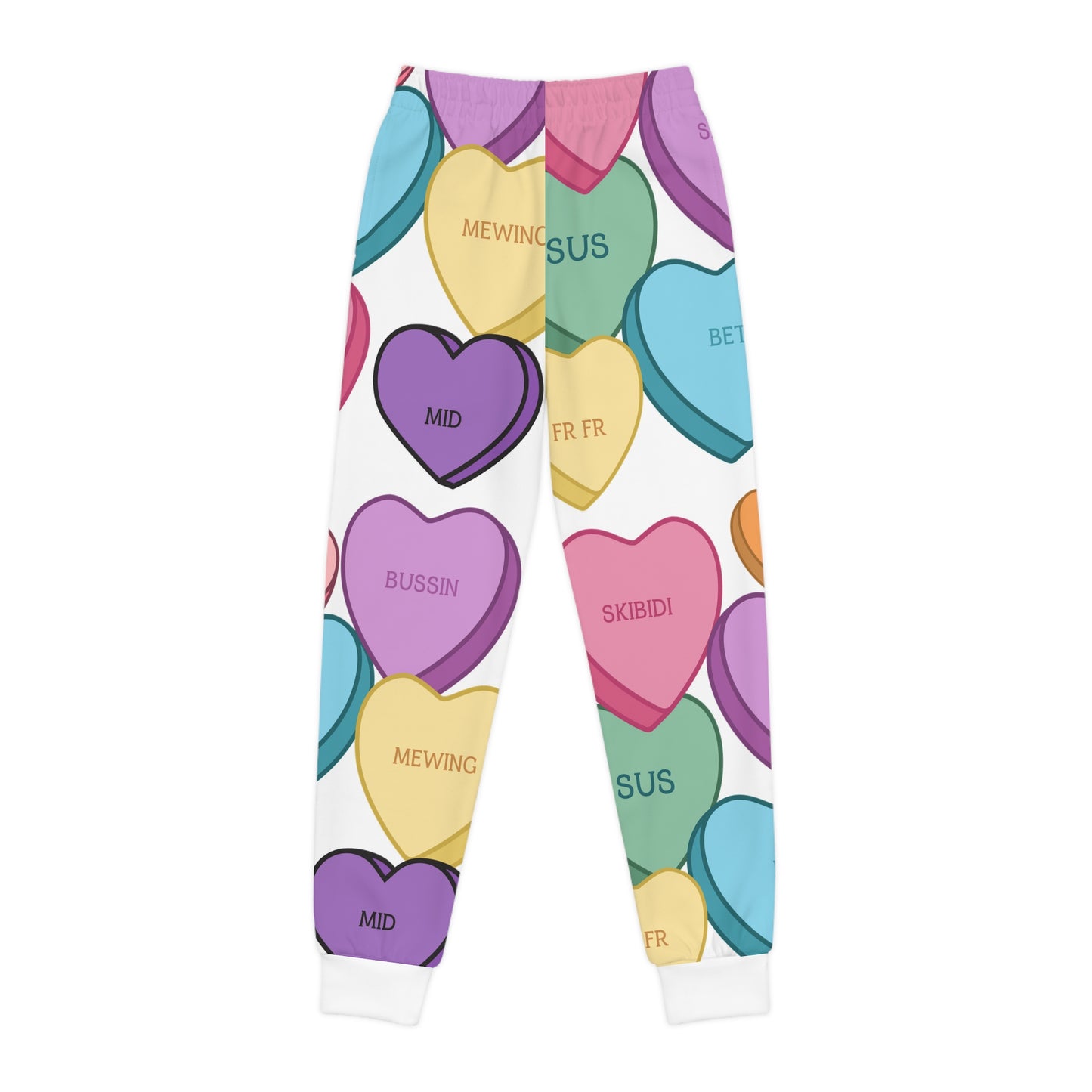 Valentines Day Kids Candy Hearts Joggers, Loungewear, Sweatpants, Fun Hearts and Slang Design