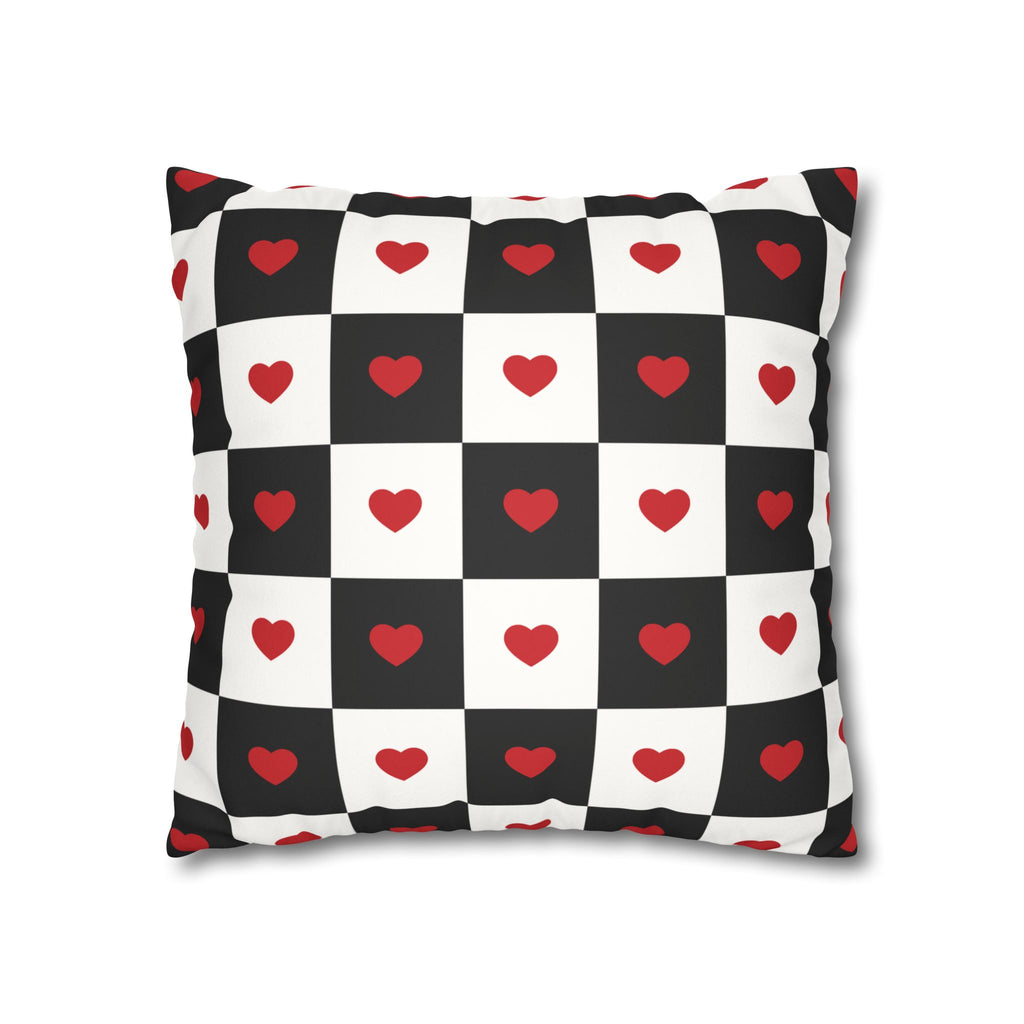 Valentines Pillowcase, Heart Pillow Cover, Checkered Decor, Faux Suede Cushion, Valentine's Day Gift, Square Throw Pillow, Love Home Decor