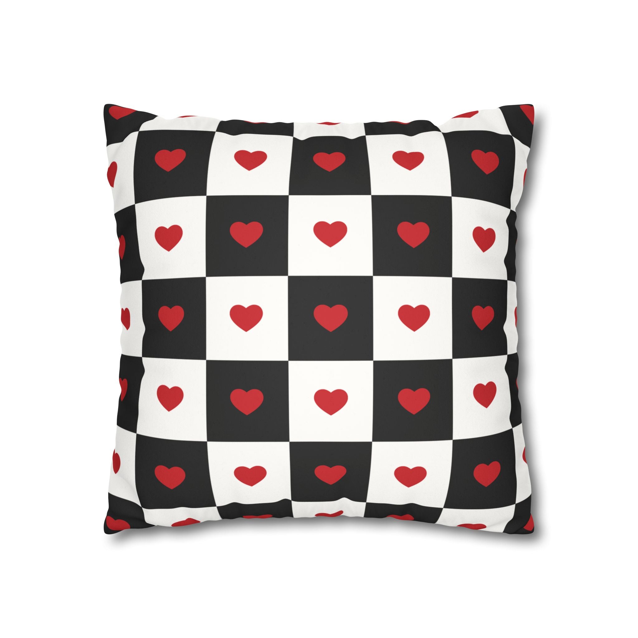 Valentines Pillowcase, Heart Pillow Cover, Checkered Decor, Faux Suede Cushion, Valentine's Day Gift, Square Throw Pillow, Love Home Decor