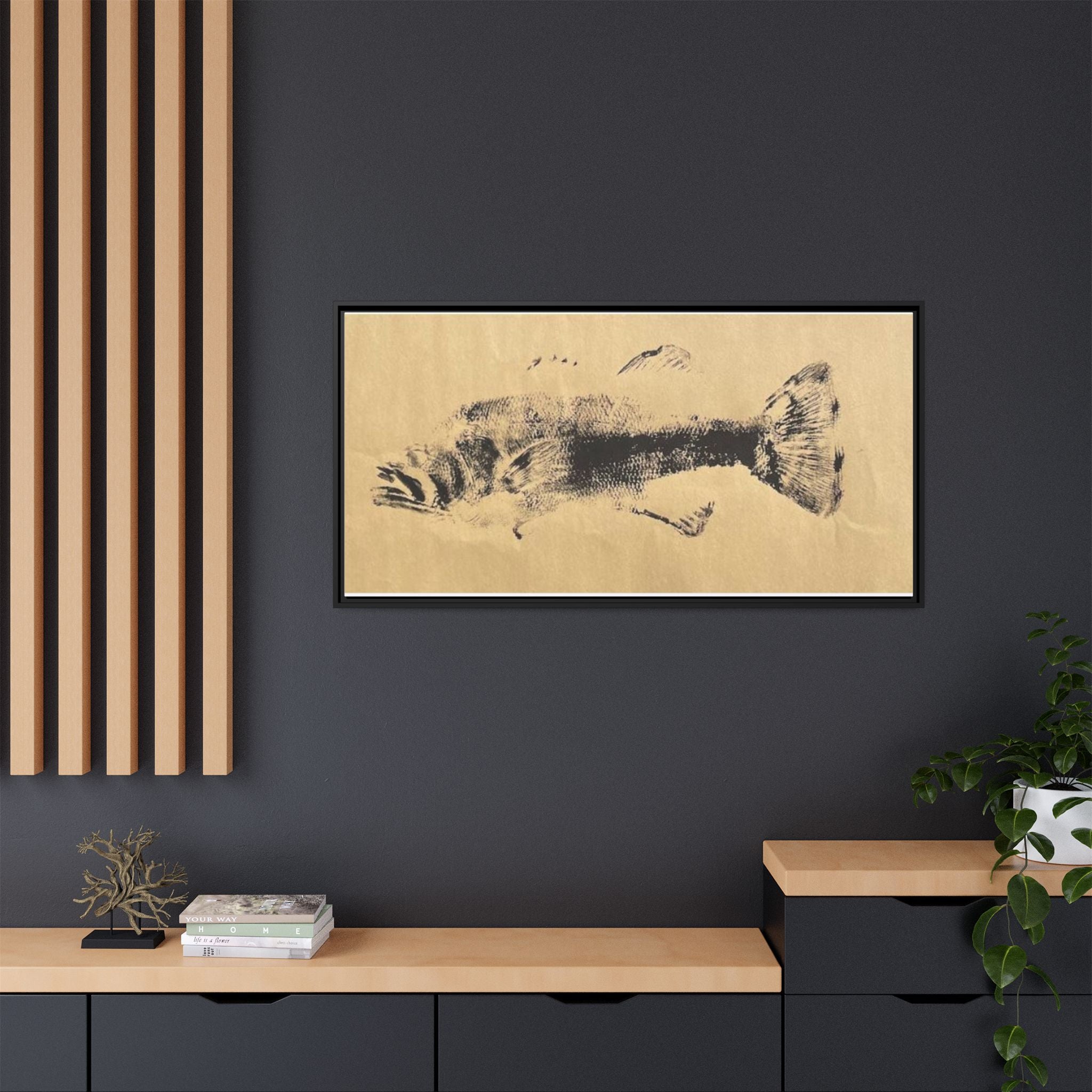 Gyotaku Fish Matte Canvas, Framed Gyotaku print by rubbing the body of an inked fish
