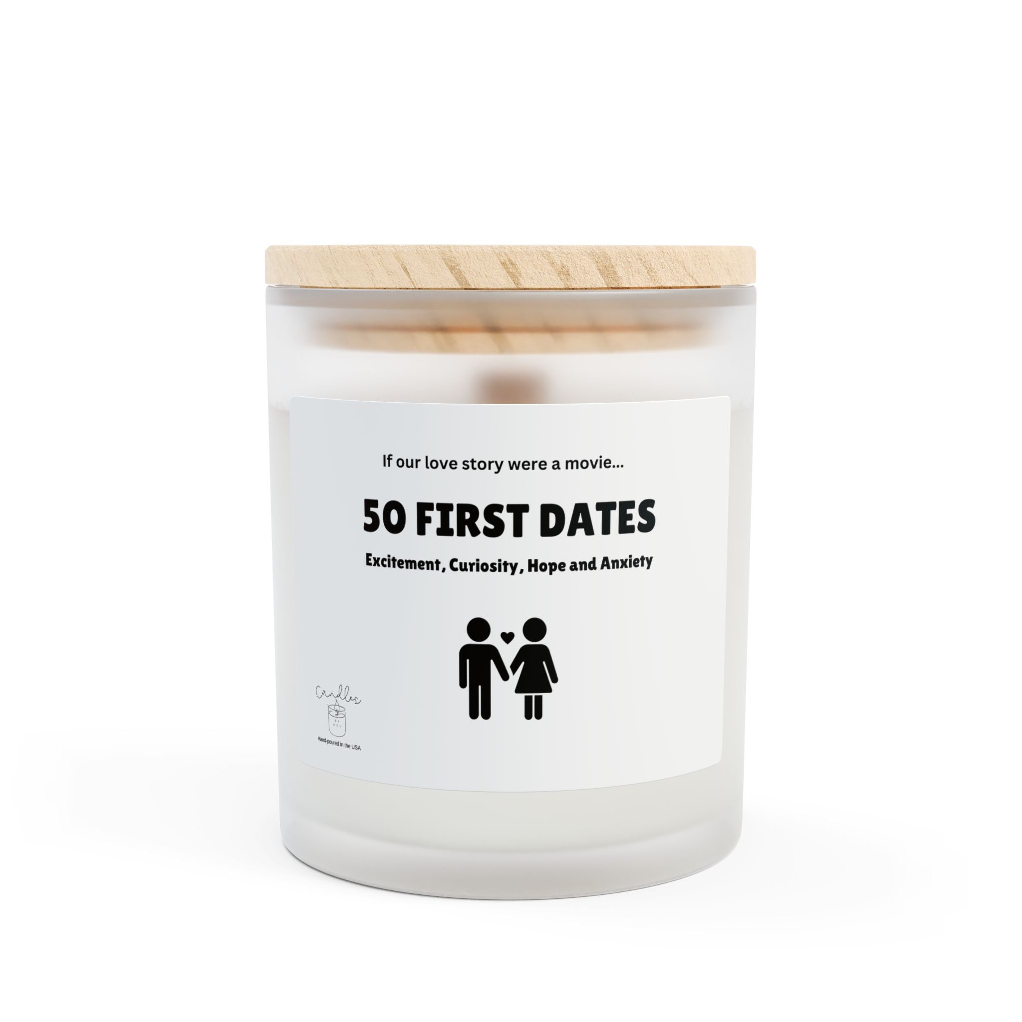 50 First Dates Frosted Glass Wooden Wick Candle, 11oz Couples Gift