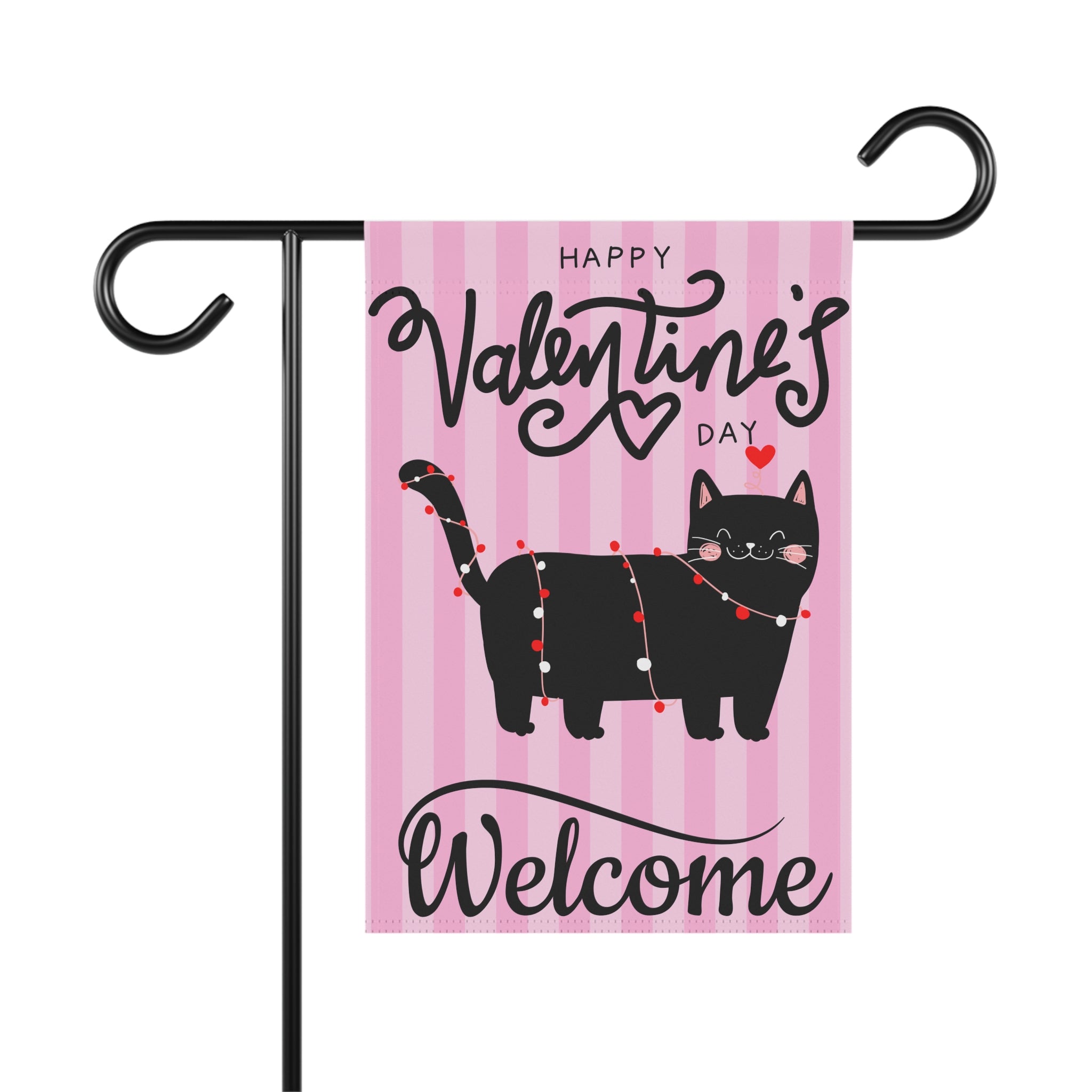 Valentine's Cat Garden Flag Welcome Flag with Cat for Valentine's Day Valentines Welcome Flag Valentines Flag
