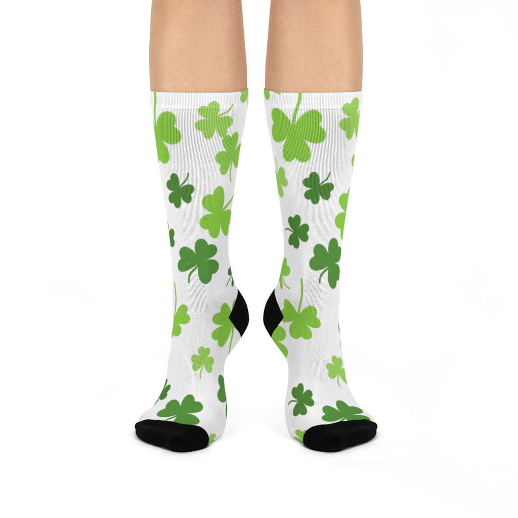 St. Patrick's Day Cushioned Crew Socks with Green Shamrock Design