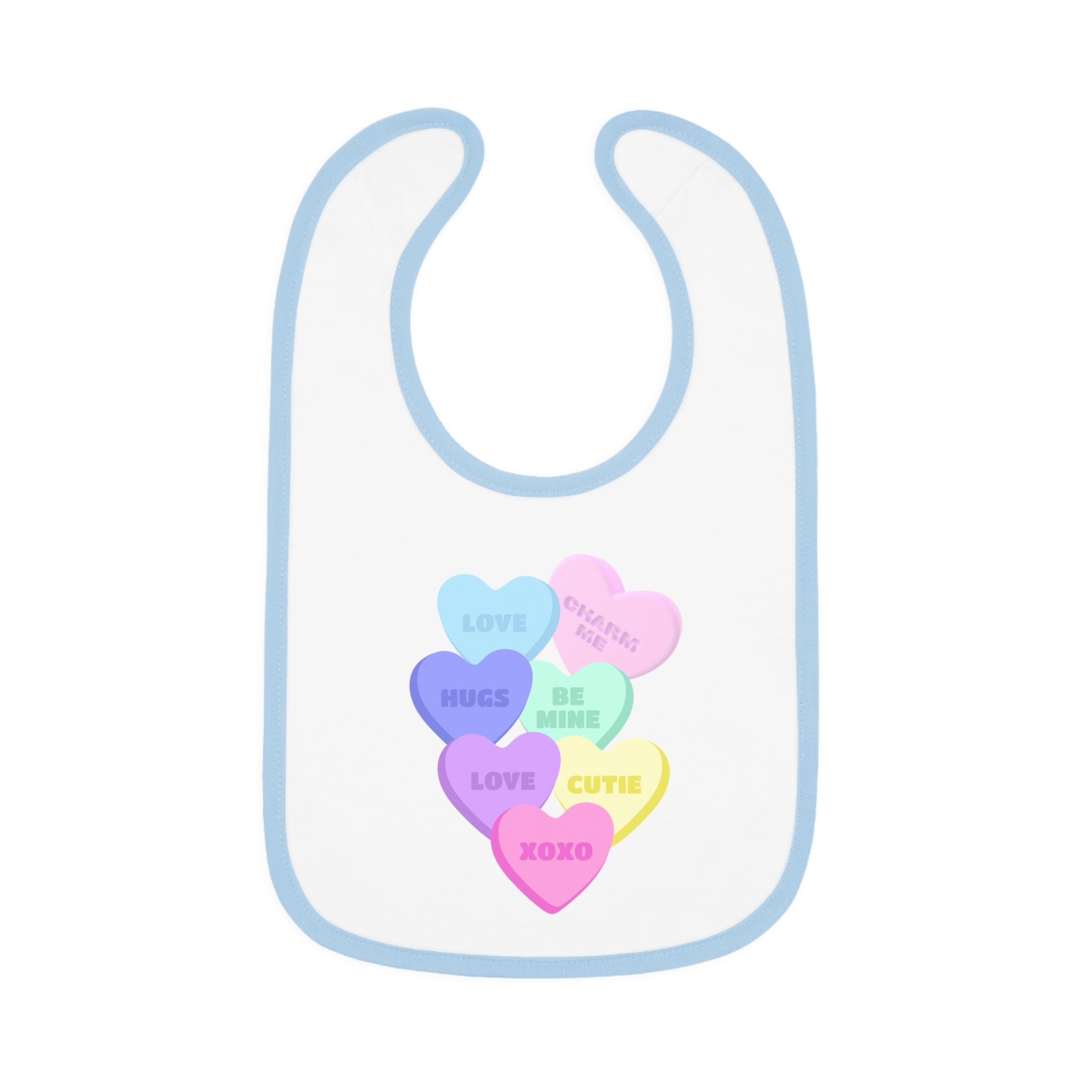 Candy Hearts Valentines Bib Baby Bib for Valentine's Day Baby Contrast Trim Jersey Bib