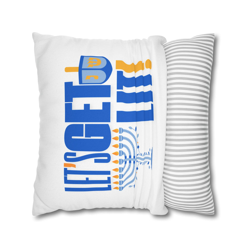 Hanukkah Decor Pillowcase, Let's Get Lit Chanukah Pillow Cover, Double Sided Hanukkah Decor