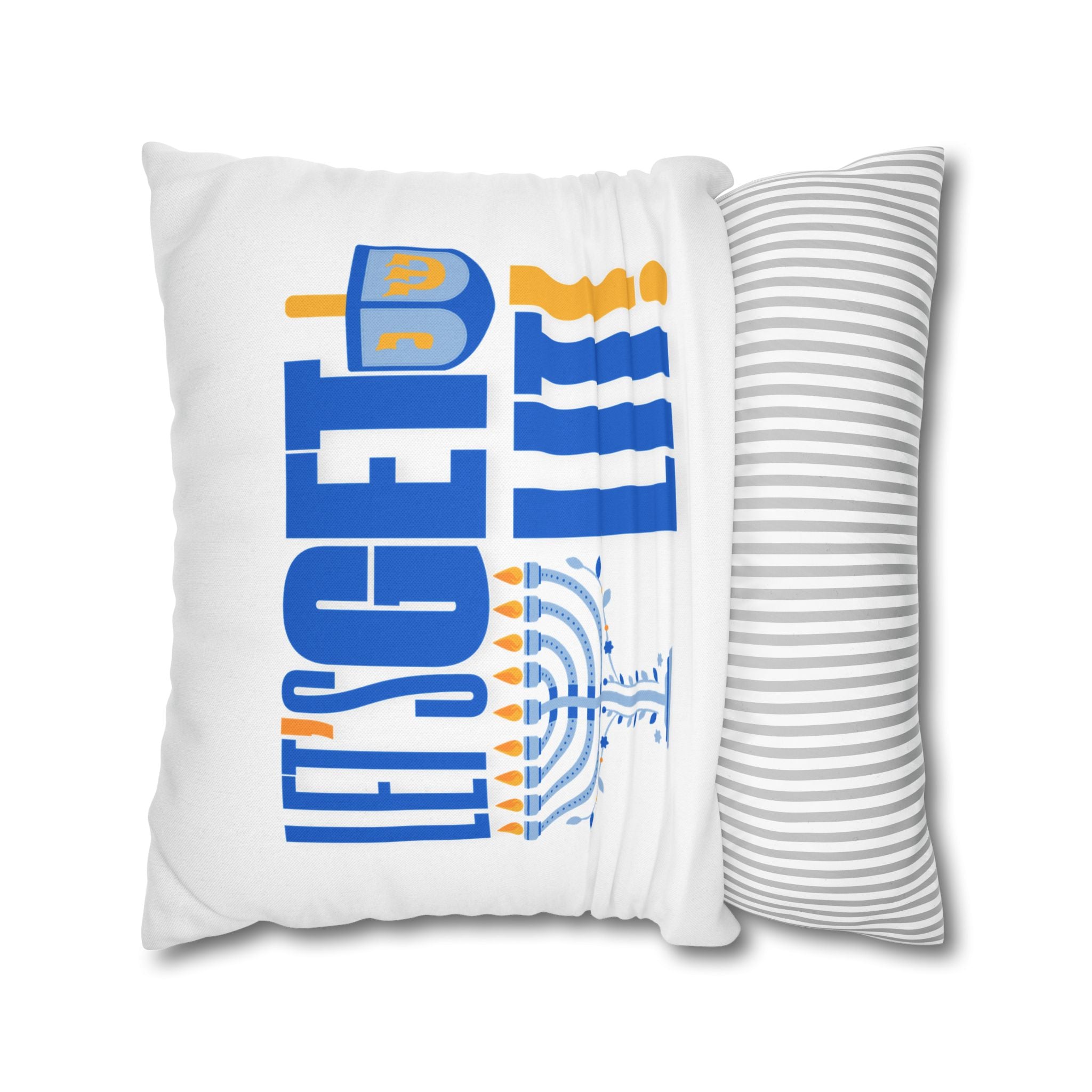 Hanukkah Decor Pillowcase, Let's Get Lit Chanukah Pillow Cover, Double Sided Hanukkah Decor