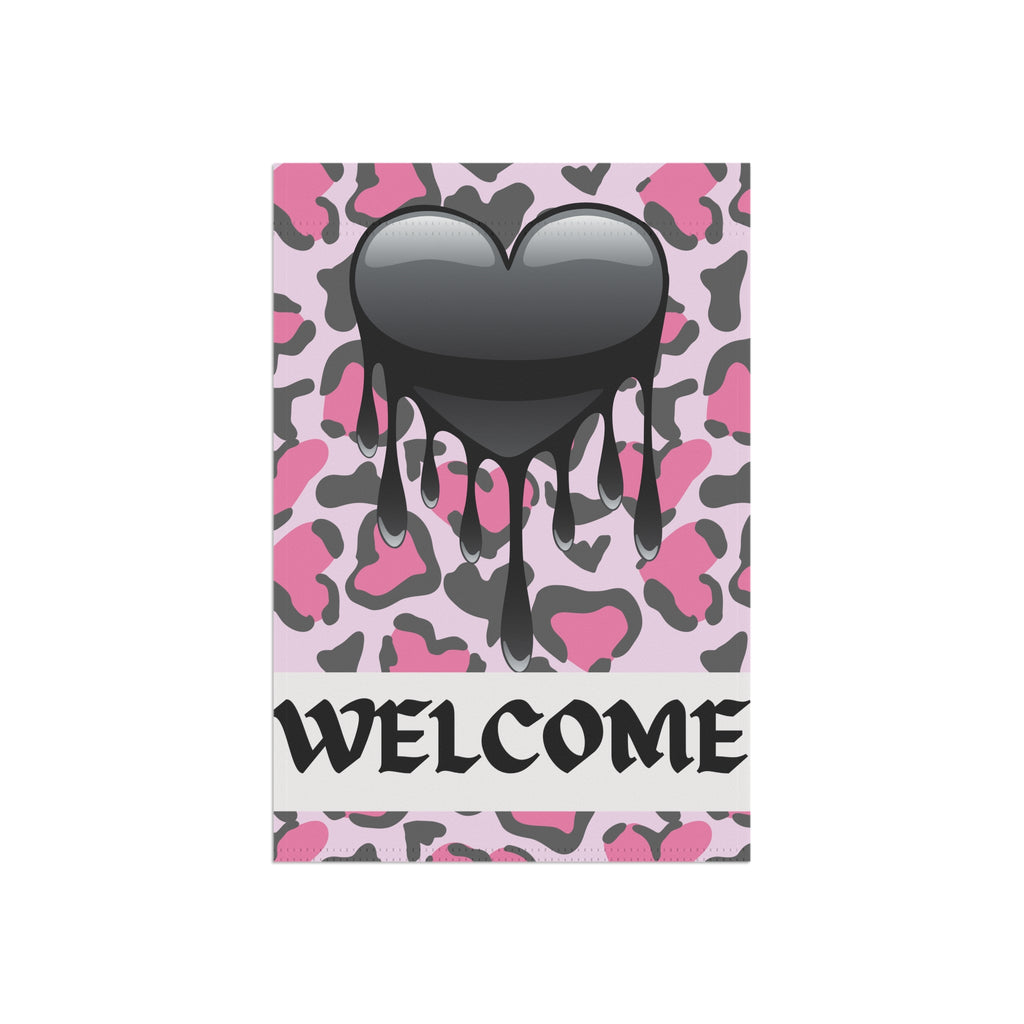 Black Heart Valentines Day Welcome Flag Valentines Day Garden Flag with Black Heart Punk Style Valentine's Flag